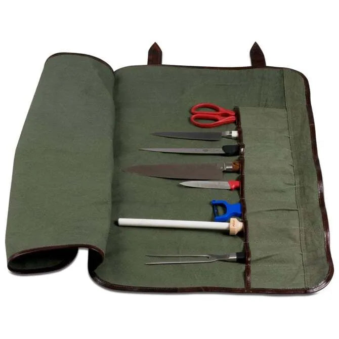 Boldric Green Canvas Knife Bag - 9 Pockets Professional Chef Knife Roll for Culinary Students & Chefs - Perfect for Cooking Classes, Restaurant Work & Travel