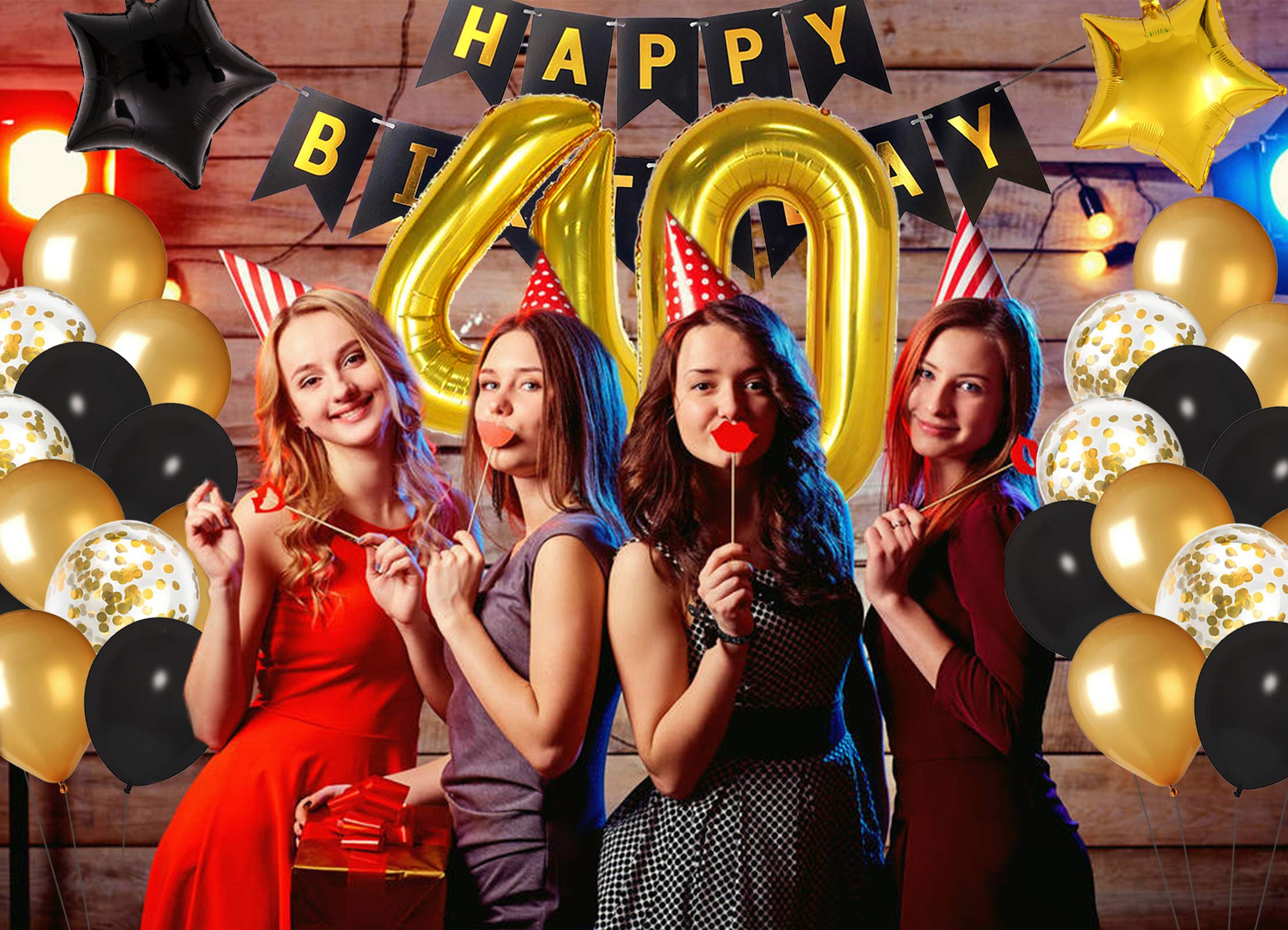 Black and Gold 40th Birthday Party Decorations Kit for Men & Women - Happy Birthday Banner, Balloons, Confetti & Swirls | Perfect for 40th Birthday Celebrations, Anniversaries & Milestone Parties