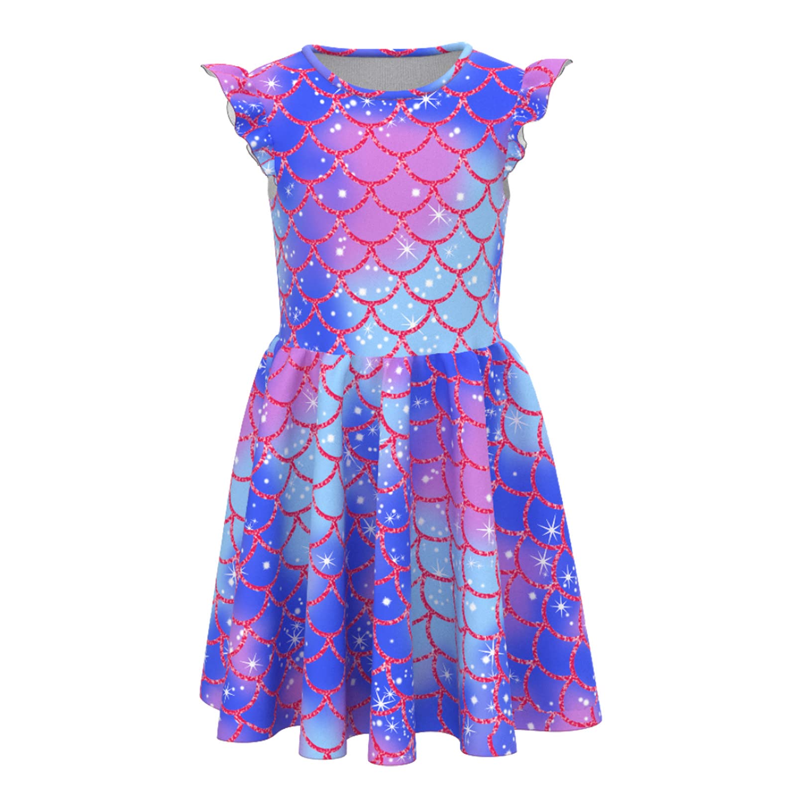 Girls Ruched Mermaid Princess Dress - Cute Kids Print Summer Toddler Dress for Little Girls | Perfect for Birthday Parties, Playdates & Special Occasions