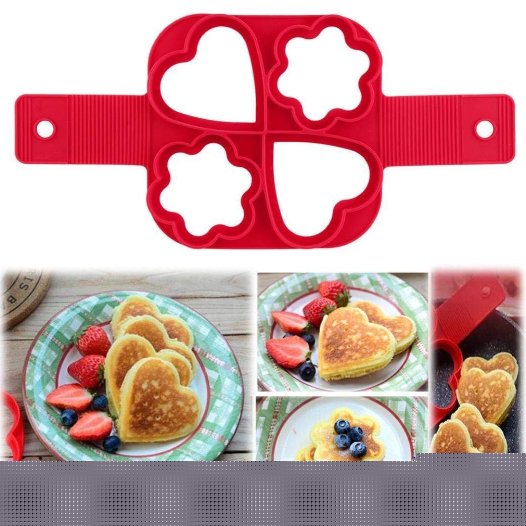 PULABO 4-Hole Non-Stick Pancake Maker - Fast & Easy Breakfast Griddle for Perfect DIY Pancakes - Ideal for Home, Camping & Quick Family Meals (Red)
