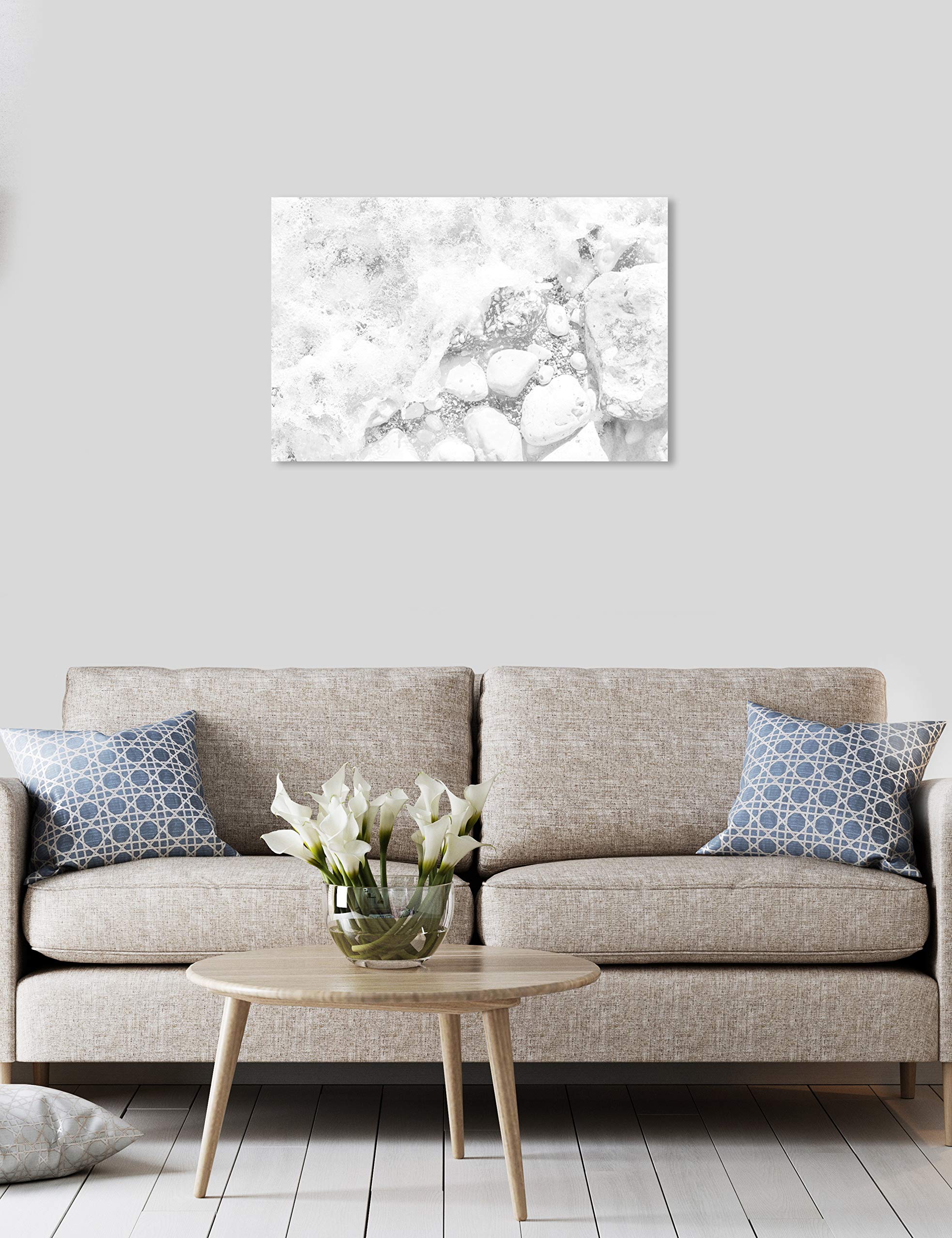 Oliver Gal Artist Co. 'Rocks On The Beach' Nature Landscape Wall Art Canvas Print - 30x20 Inches White Framed Home Decor for Living Room, Bedroom & Office