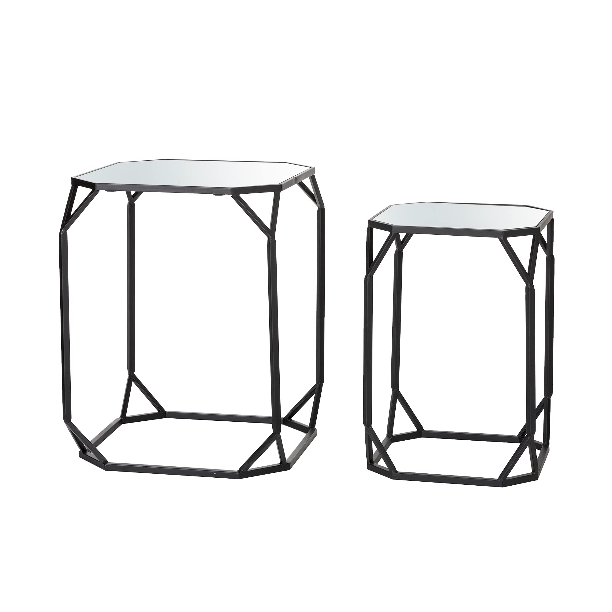 Glitzhome Set of 2 Modern Nesting Coffee Tables - Black Accent Side Tables for Living Room, Bedroom, Home Office & Patio - Perfect as Plant Stands or Chairside Tables