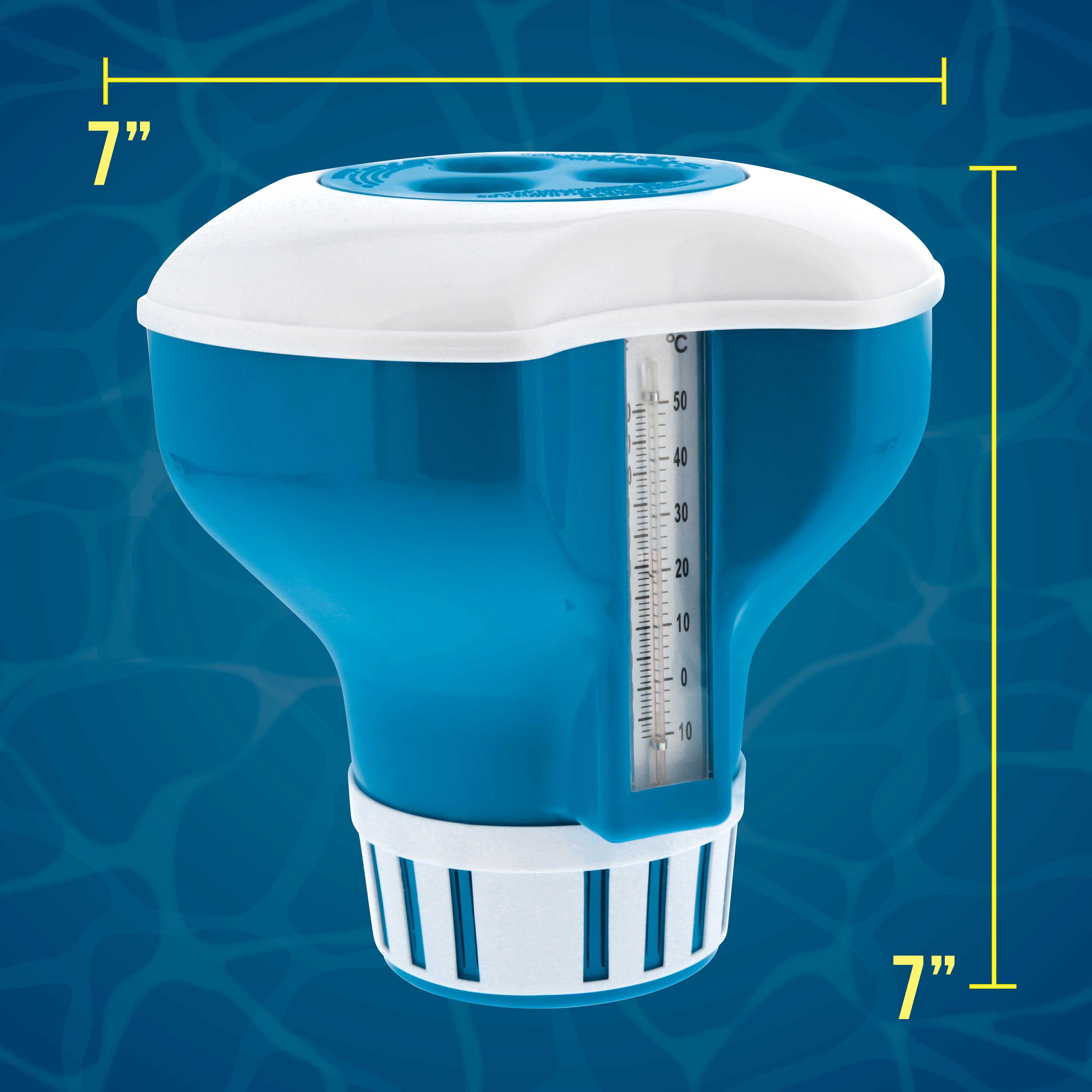 U.S. Pool Supply® Large Floating Chlorine Dispenser with 120°F Thermometer - 7-Inch Diameter, Holds 3 Chlorine Tablets, Adjustable Chemical Release for Swimming Pools | Perfect for Inground & Above Ground Pool Maintenance