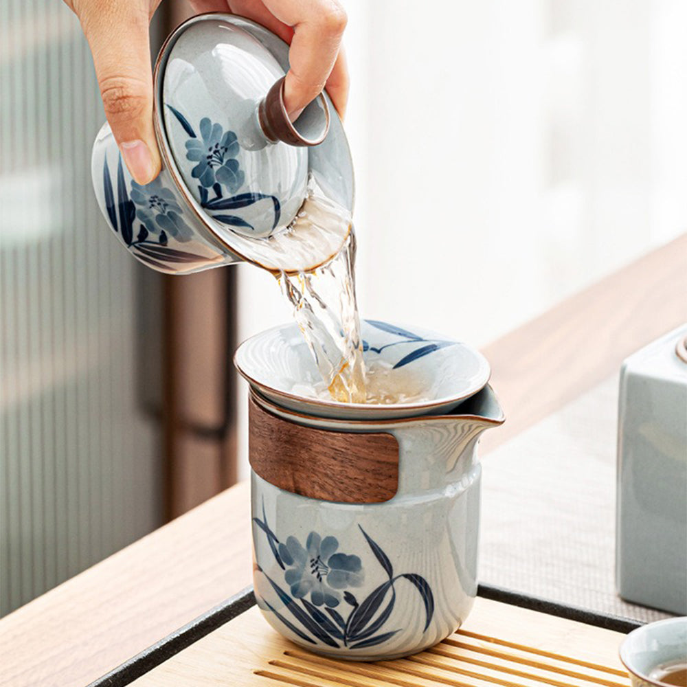 Exquisite Chinese Hand-Painted Orchid Tea Set - Porcelain Tea Cups & Pot - Perfect for Afternoon Tea, Gifts, and Home Decor
