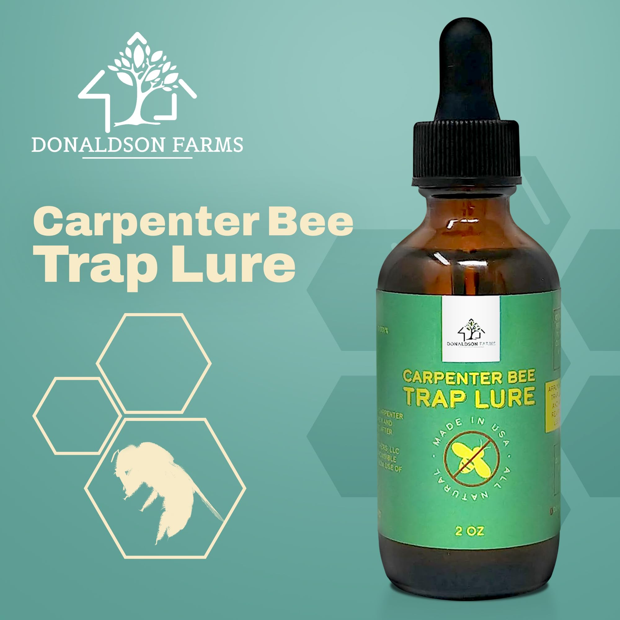 Donaldson Farms Carpenter Bee Natural Attractant Lure - Safe for Honey Bees, 2oz Bee Trap Bait - Ideal for Garden, Patio & Wooden Structure Protection
