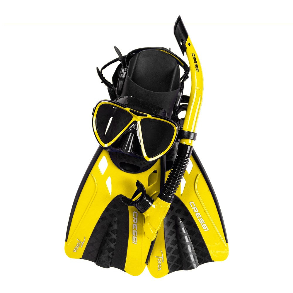 Cressi Tonga MSF Snorkeling Set - Full Face Snorkel Mask with Fins for Adults & Kids - Perfect for Swimming, Diving & Beach Vacations