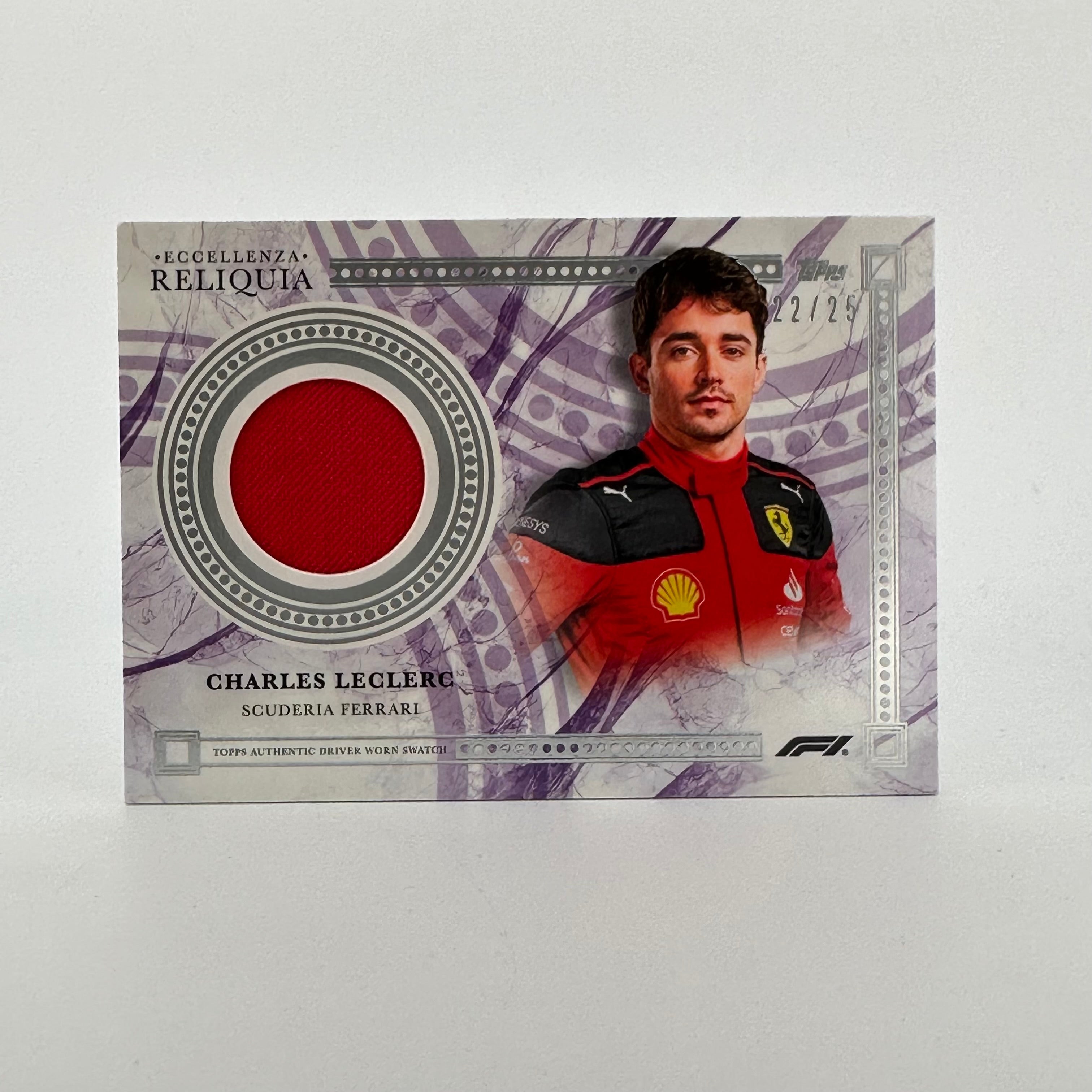 2023 Topps Eccellenza Reliquia Charles Leclerc Purple Racing Card - 22/25 Limited Edition - Perfect for F1 Collectors, Sports Memorabilia Displays, and Racing Fan Gifts