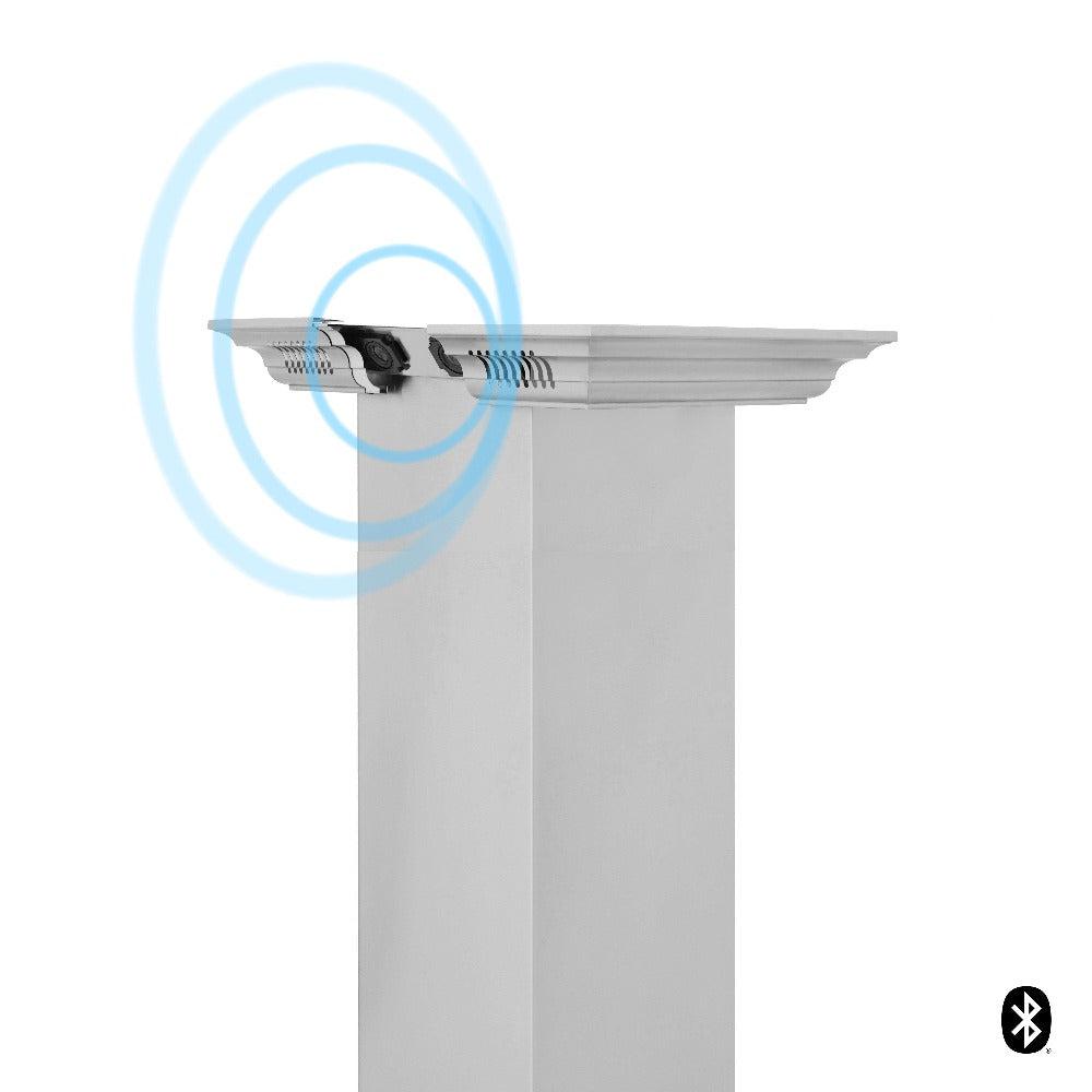 ZLINE GL2iCRN BT Stainless Steel Island Mount Range Hood with Built-in CrownSound Bluetooth Speakers - Premium Kitchen Ventilation for Modern Homes, Perfect for Cooking & Entertaining