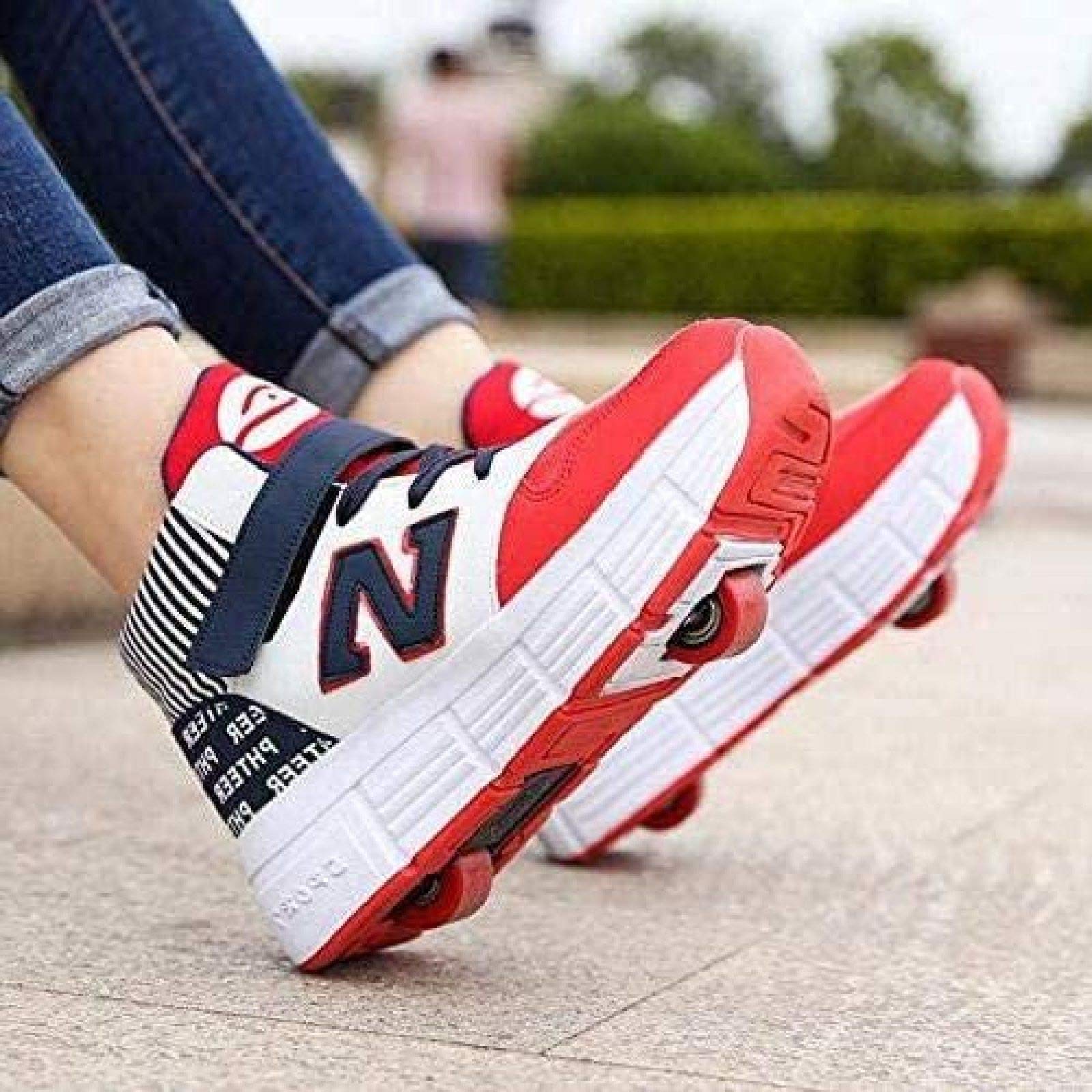 GUIOB Roller Skate Shoes for Boys & Girls - Double Wheel Sport Sneakers for Fitness & Outdoor Fun - Red Size 37 - Perfect for Skating Rinks, Parks & Birthday Parties