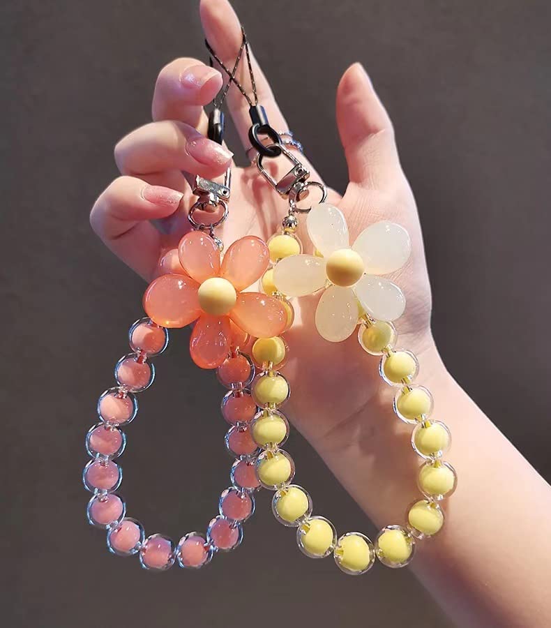 Beaded Flower Phone Lanyard - Anti-Lost Wrist Strap & Keychain for Mobile Phones | Stylish Blue Accessory for Women & Girls | Perfect for Everyday Use, Work, and Travel