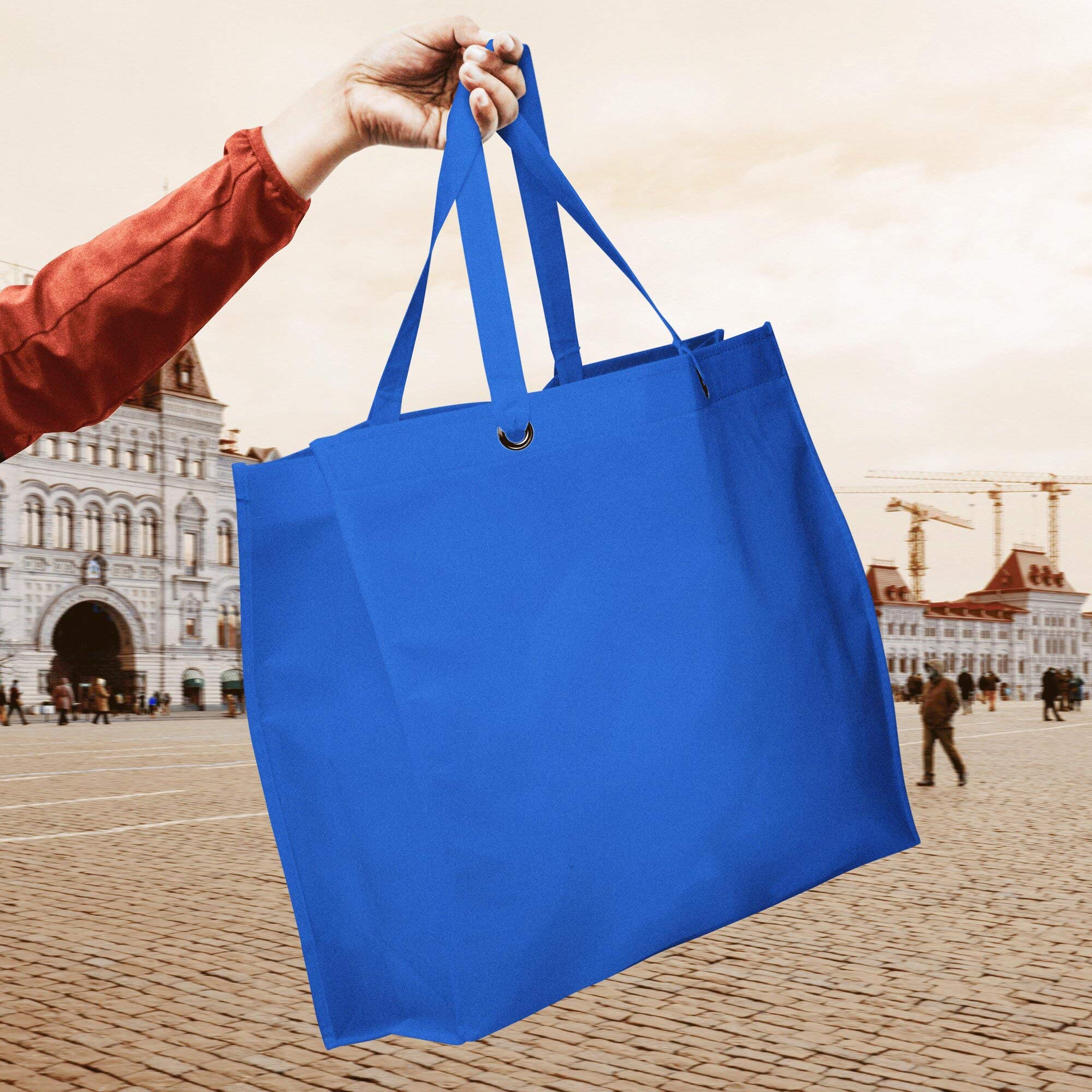 10 Pack Reusable Canvas Shopping Tote Bags - Eco-Friendly Grocery Bags for Shopping, Farmers Market & Travel - Blue (Great for Groceries, Beach Trips & Daily Errands)