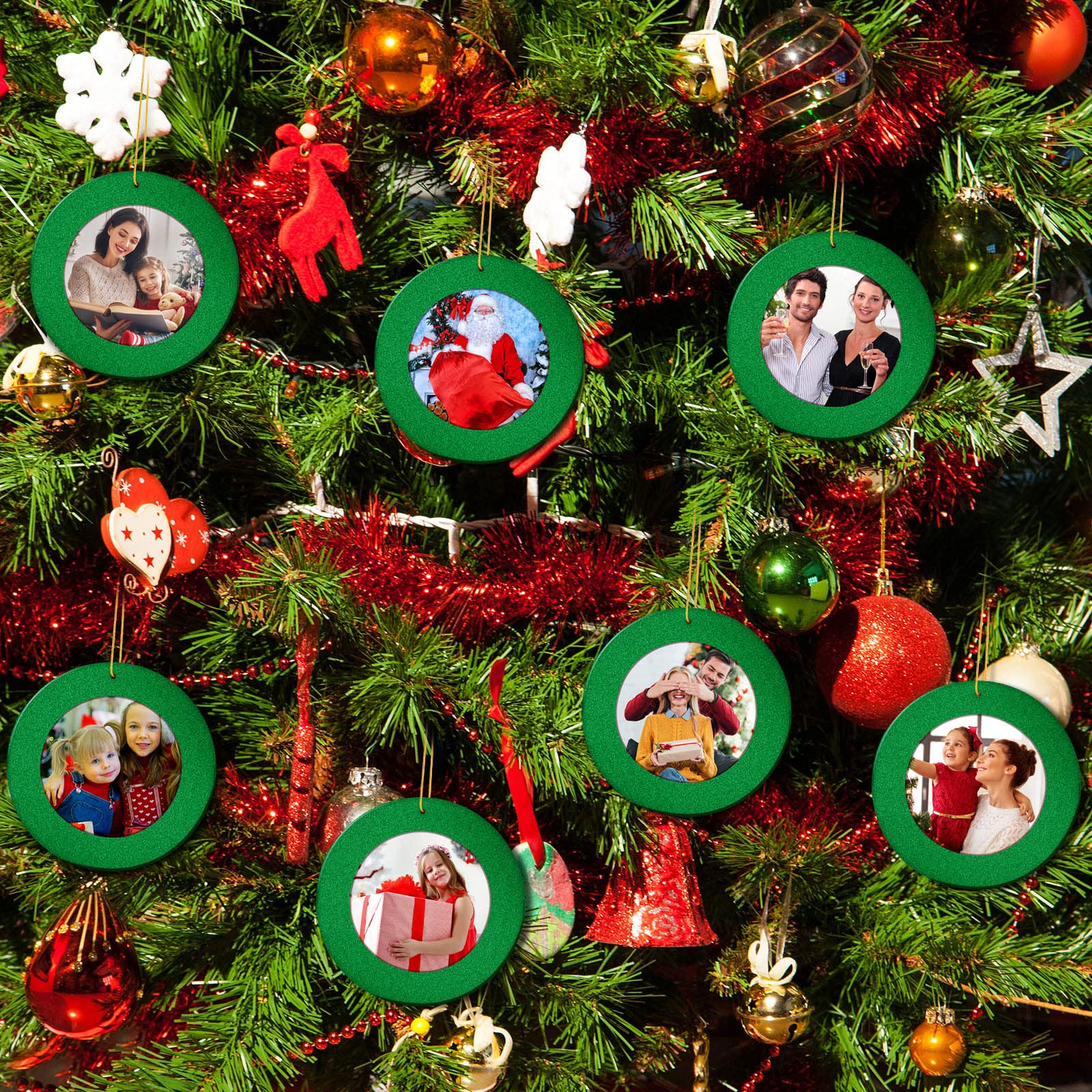 Jetec 15-Piece 2025 Christmas Glitter Magnetic Photo Ornaments Set - 13.12ft Gold Thread Hanging Picture Frames for Christmas Tree Decorations (Green) | Perfect for Holiday Memories, Family Photos & Festive Gift Giving