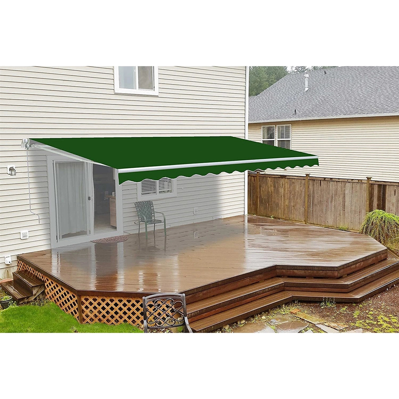 Aleko 12x10 Feet Motorized Retractable Patio Awning with White Frame - Perfect for Outdoor Shade, Deck, Garden, and Backyard Relaxation