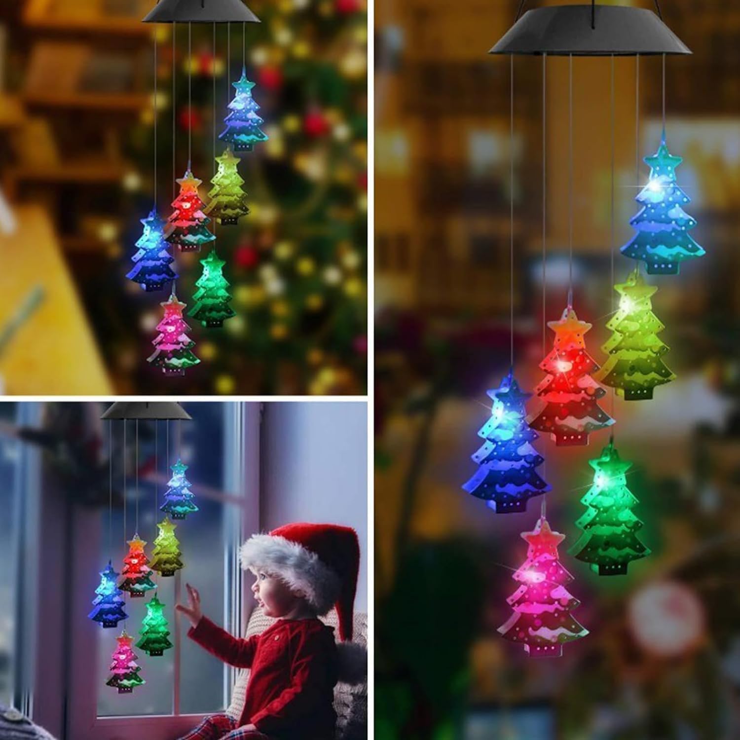 Solar-Powered Christmas Tree Wind Chimes - Outdoor Holiday Decor with LED Lights for Xmas Party, Garden, Patio & Front Yard Decorations