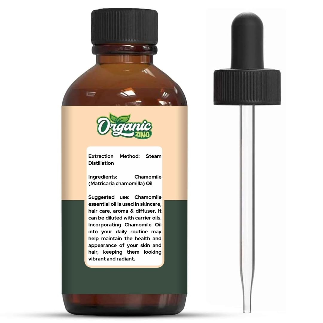 Organic Zing Chamomile Essential Oil (Matricaria chamomilla) | 100% Pure & Natural for Skin Care, Hair Growth, Aromatherapy & Diffuser Use - 30ml/1.01fl oz | Perfect for Relaxation, Stress Relief & Spa Treatments
