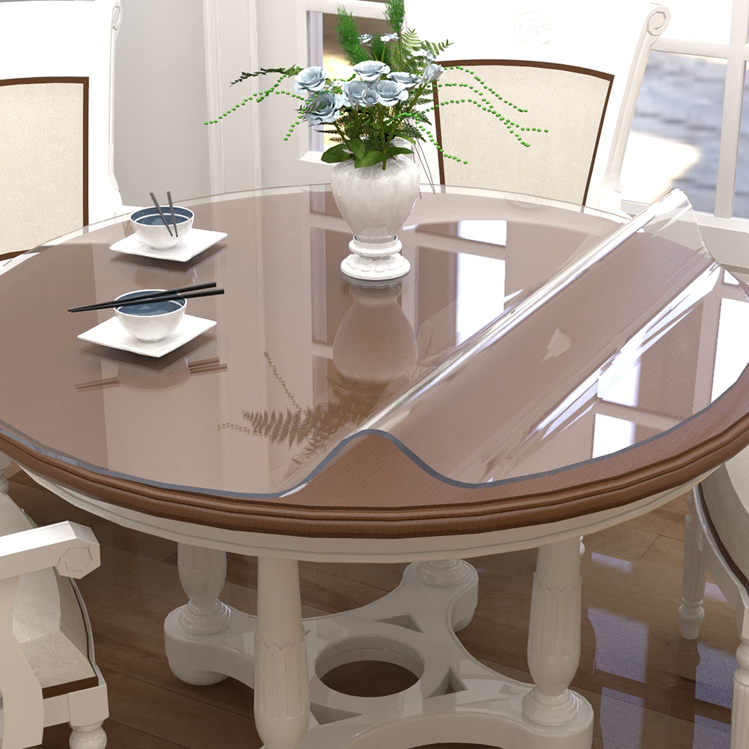 ETECHMART 45 Inch Clear Round Plastic Table Cover - 1.5mm Thick Waterproof PVC Table Protector - Vinyl Tablecloth for Coffee & Dining Tables - Perfect for Parties, Restaurants & Home Decor