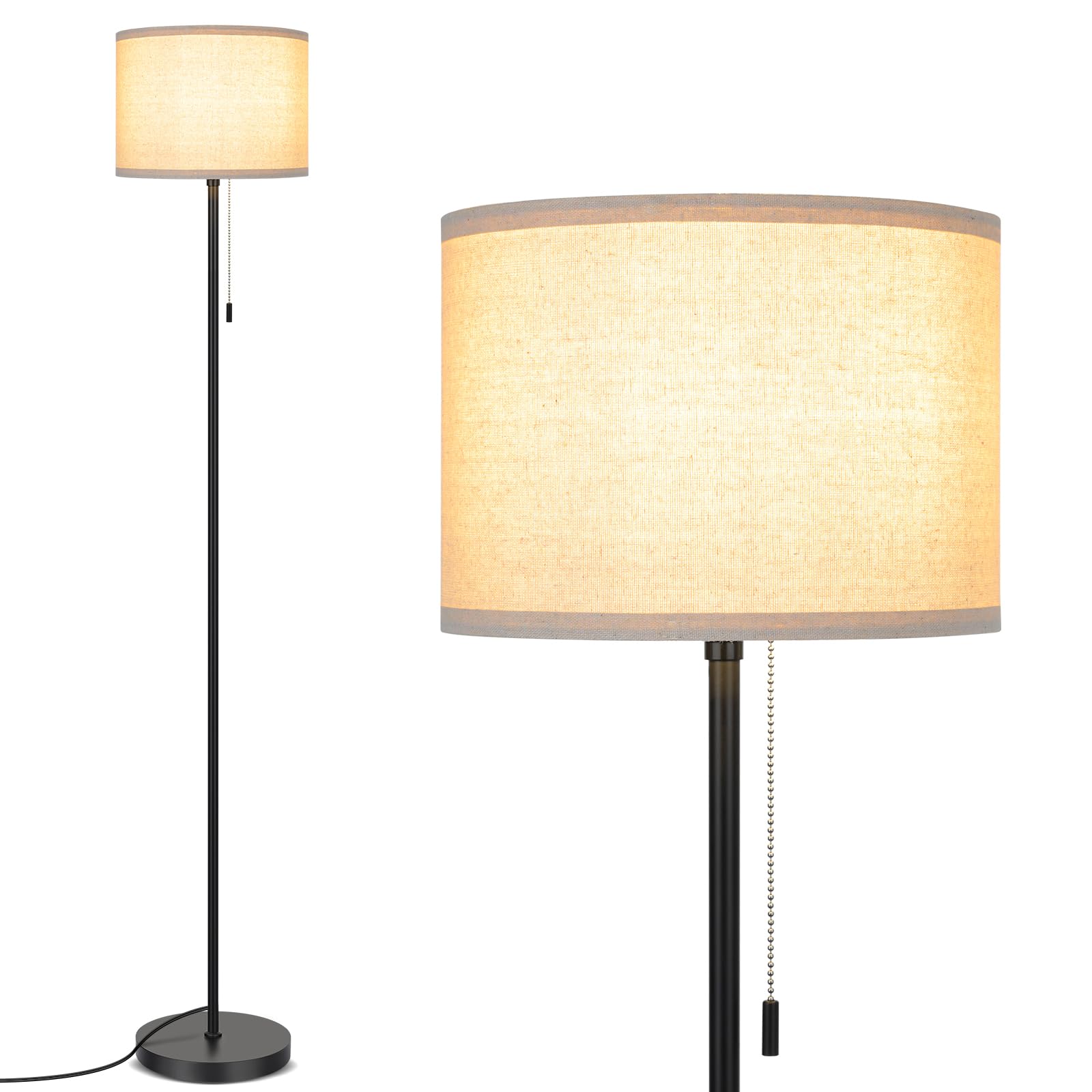 FOLKSMATE Modern LED Floor Lamp - Adjustable Standing Light for Living Room, Bedroom, Office & Reading | Black Pole Design (Bulb Not Included) | Perfect for Night Reading, Home Decor & Workspace Lighting