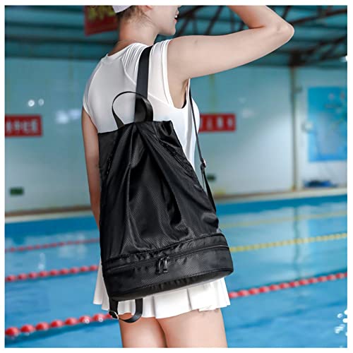 Waterproof Swim Backpack with Shoe Compartment - Wet/Dry Separation for Swimming & Beach (Black)