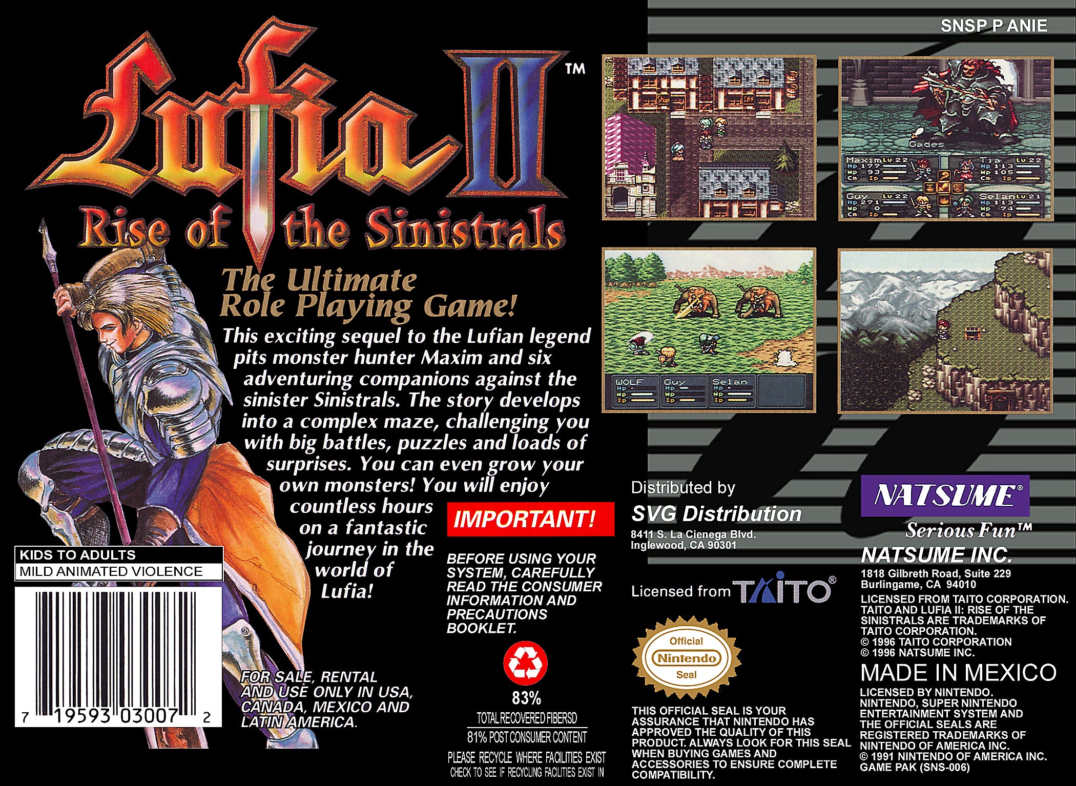 Lufia II: Rise of Sinistrals - Classic SNES RPG Adventure Game | Retro Gaming, Fantasy Storyline | Perfect for Nintendo Switch & Retro Gaming Enthusiasts