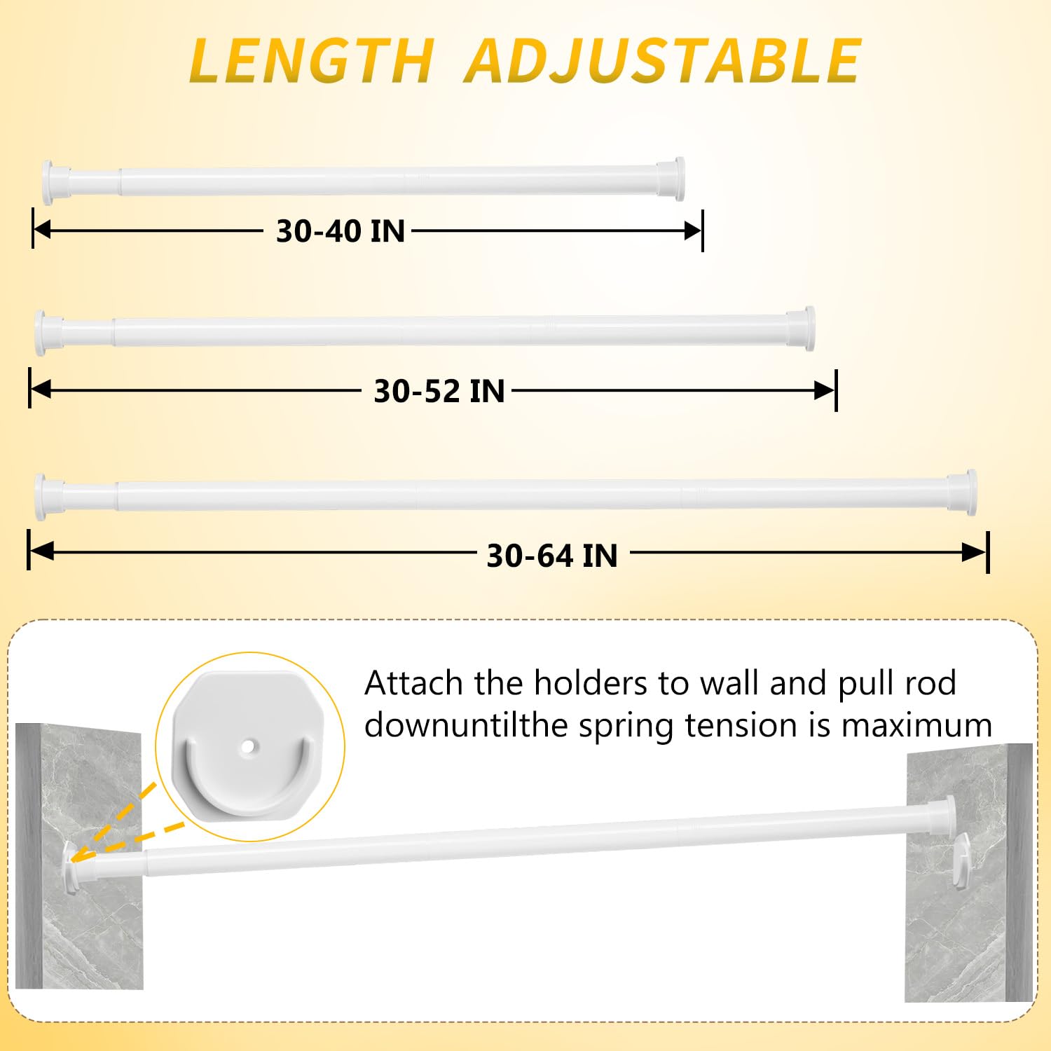 **Luvenia No-Drill Adjustable Closet Rod (30-52 Inch) – Heavy Duty Metal Clothes Hanging Pole for Wardrobes & Closets – White with Holder – Perfect for Small Spaces, Rentals & DIY Storage Solutions**
