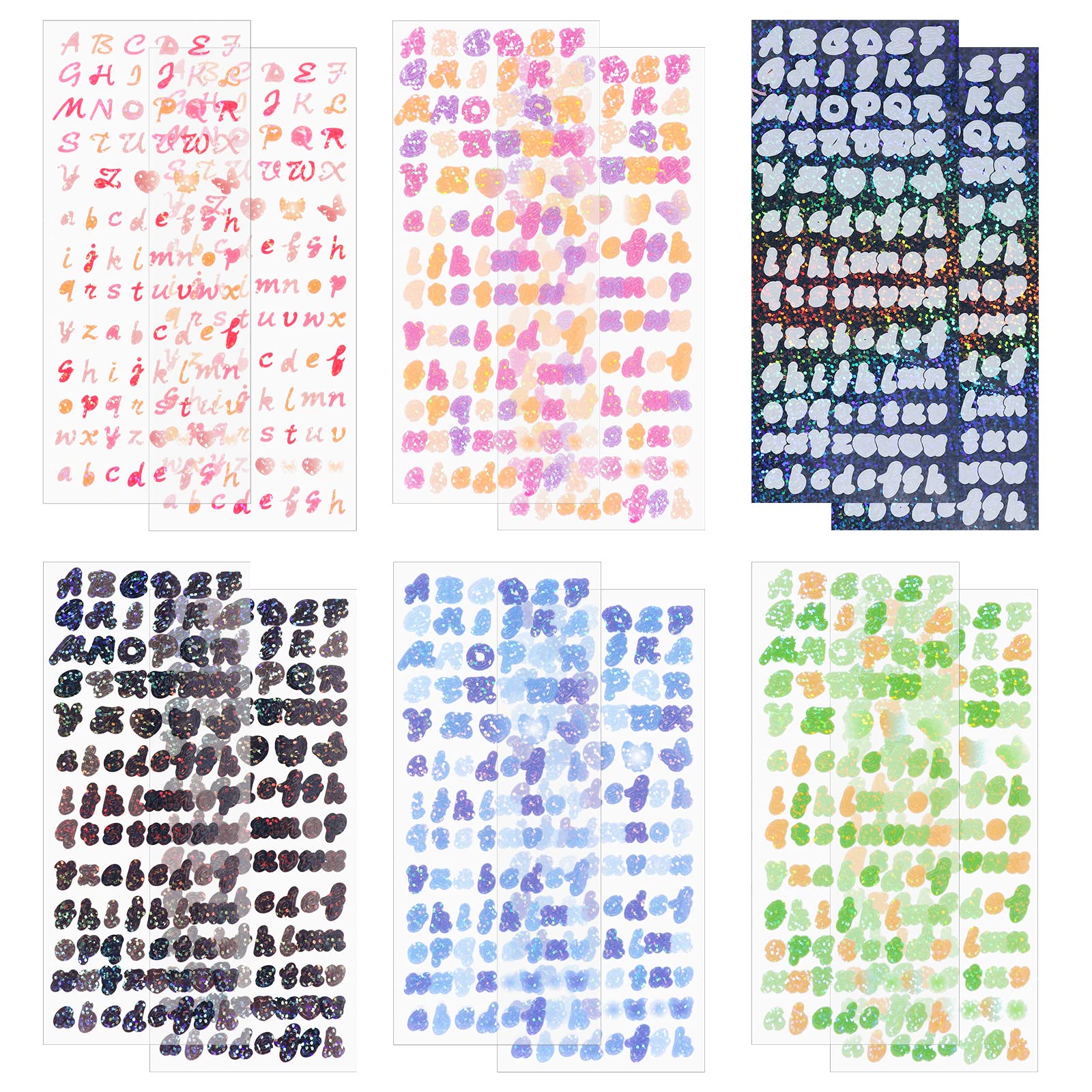 Lusofie 12 Sheets Colorful Glitter Alphabet Stickers - Vinyl Waterproof Self-Adhesive Letter Decals for DIY Crafts, Scrapbooking, Cards, Gifts - 6 Vibrant Colors - Perfect for Home Decor, School Projects & Party Decorations