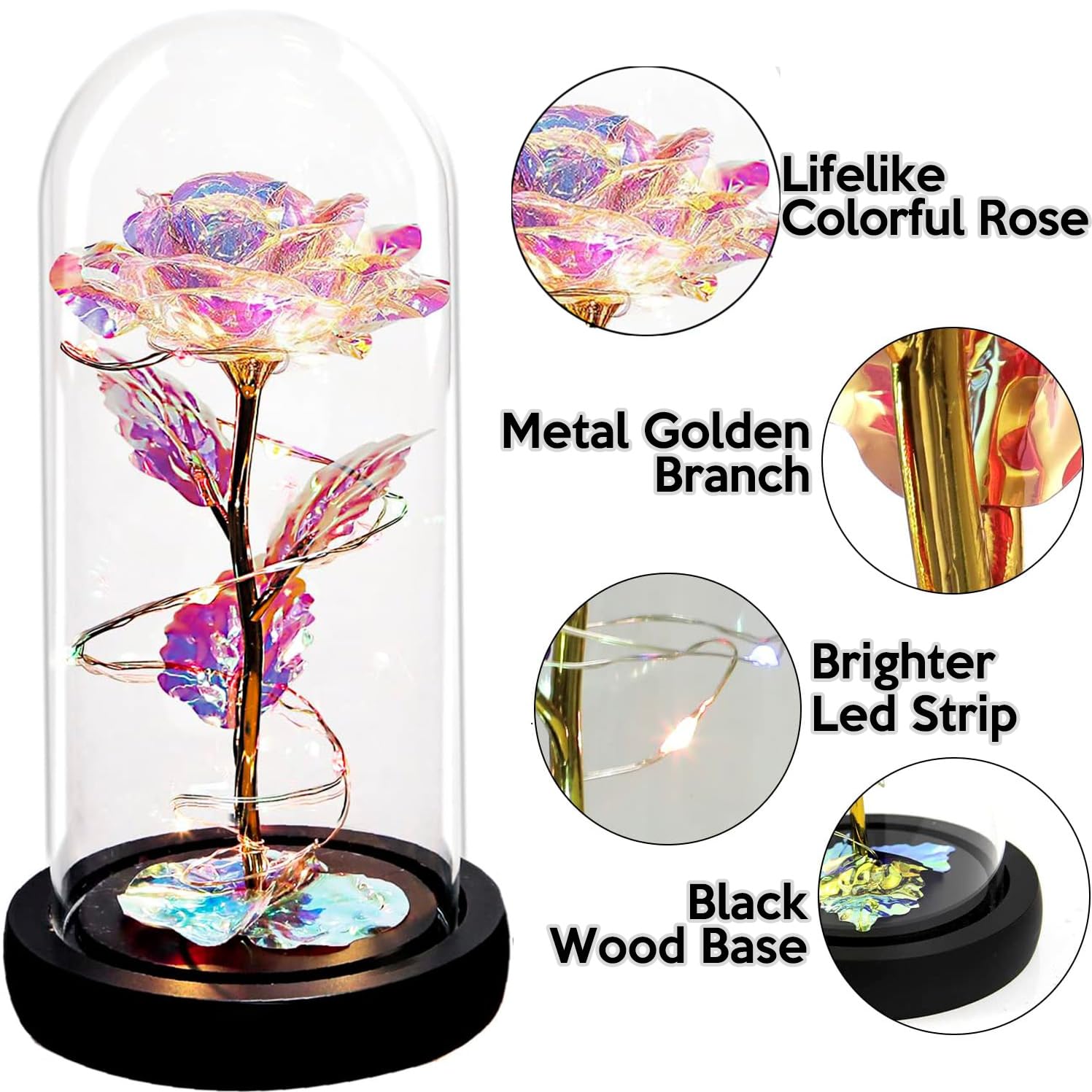 Glass Rose Galaxy Enchanted Light Up Flower in Dome - Eternal Infinity Rose Gift for Women, Mom, Valentine's Day, Anniversary & Home Decor - Perfect Romantic Present for Birthday, Wedding & Special Occasions
