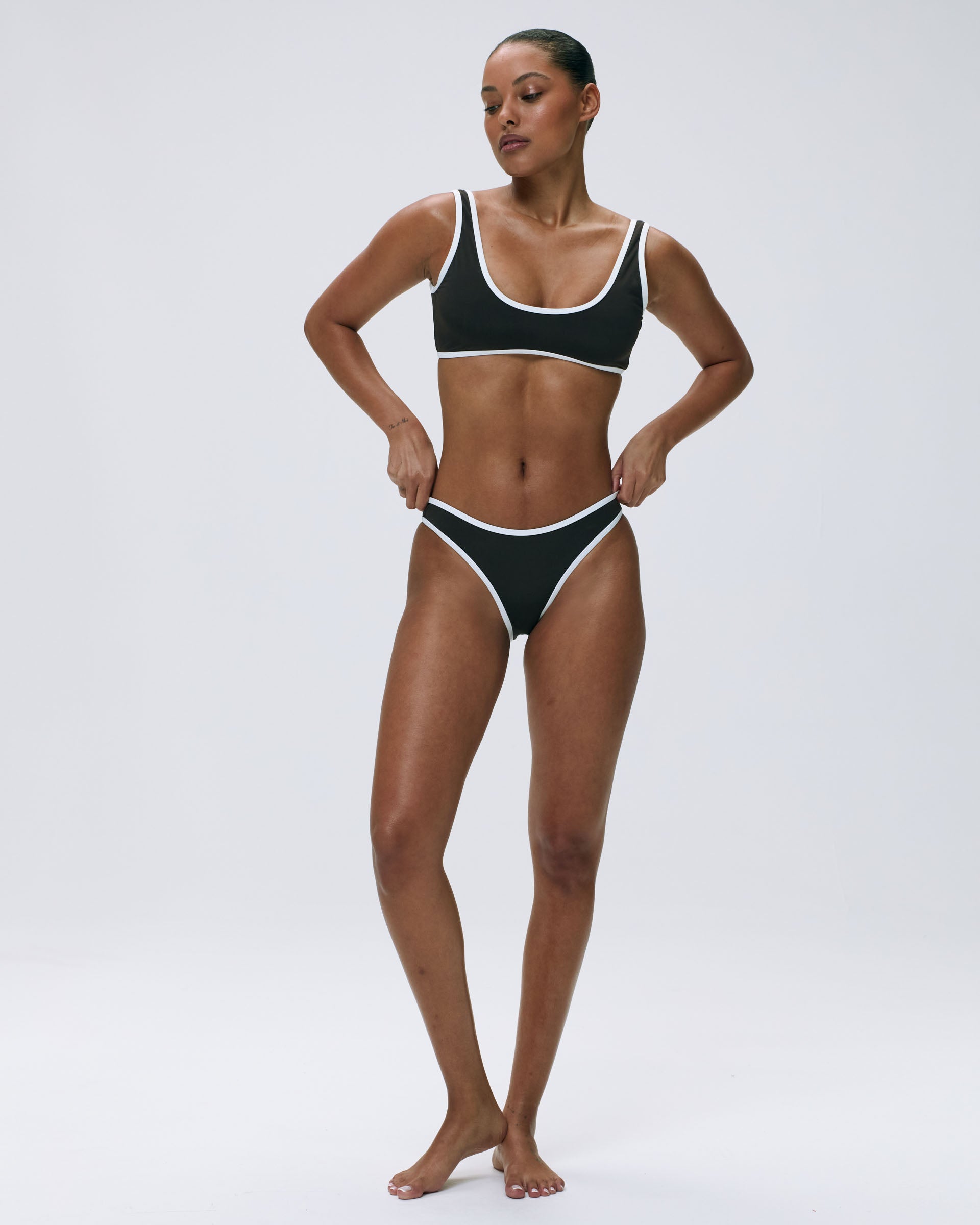 High Waist Contrast Bikini Bottom - Coffee Bean & Marshmallow White | Sexy Swimwear for Beach, Pool & Vacation | Women's Fashion Bathing Suit