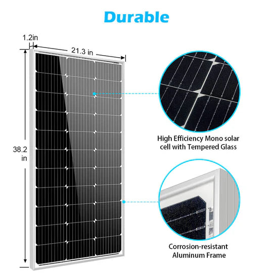 100W Monocrystalline Solar Panel - High Efficiency 12V Solar Panel for RV, Boat, Off-Grid & Home Use