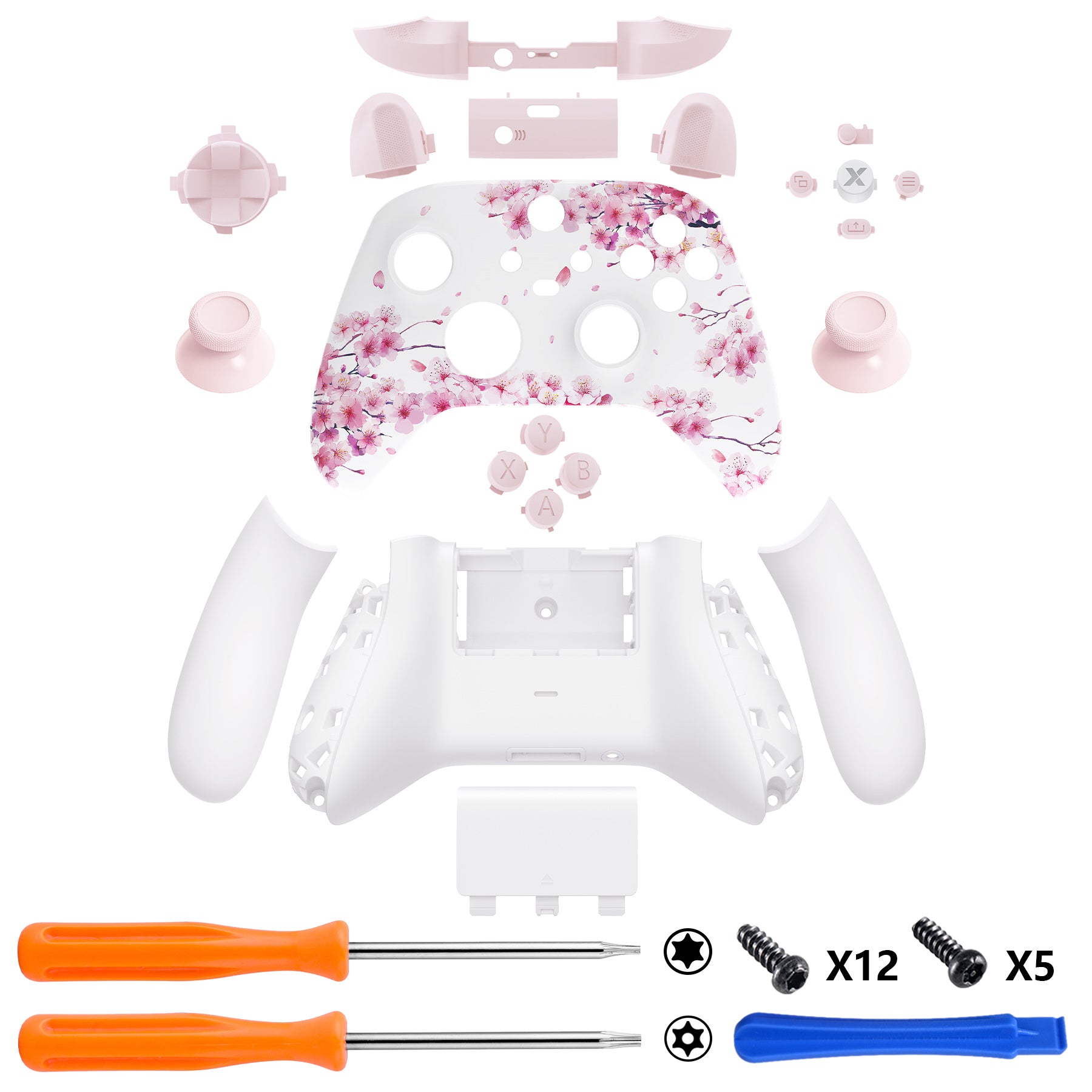 eXtremeRate Full Housing Shell Case with Buttons for Xbox Series X & S Controller - Cherry Blossom Whisper Design | Custom Replacement Cover for Gaming | Perfect for Home Entertainment & Competitive Play