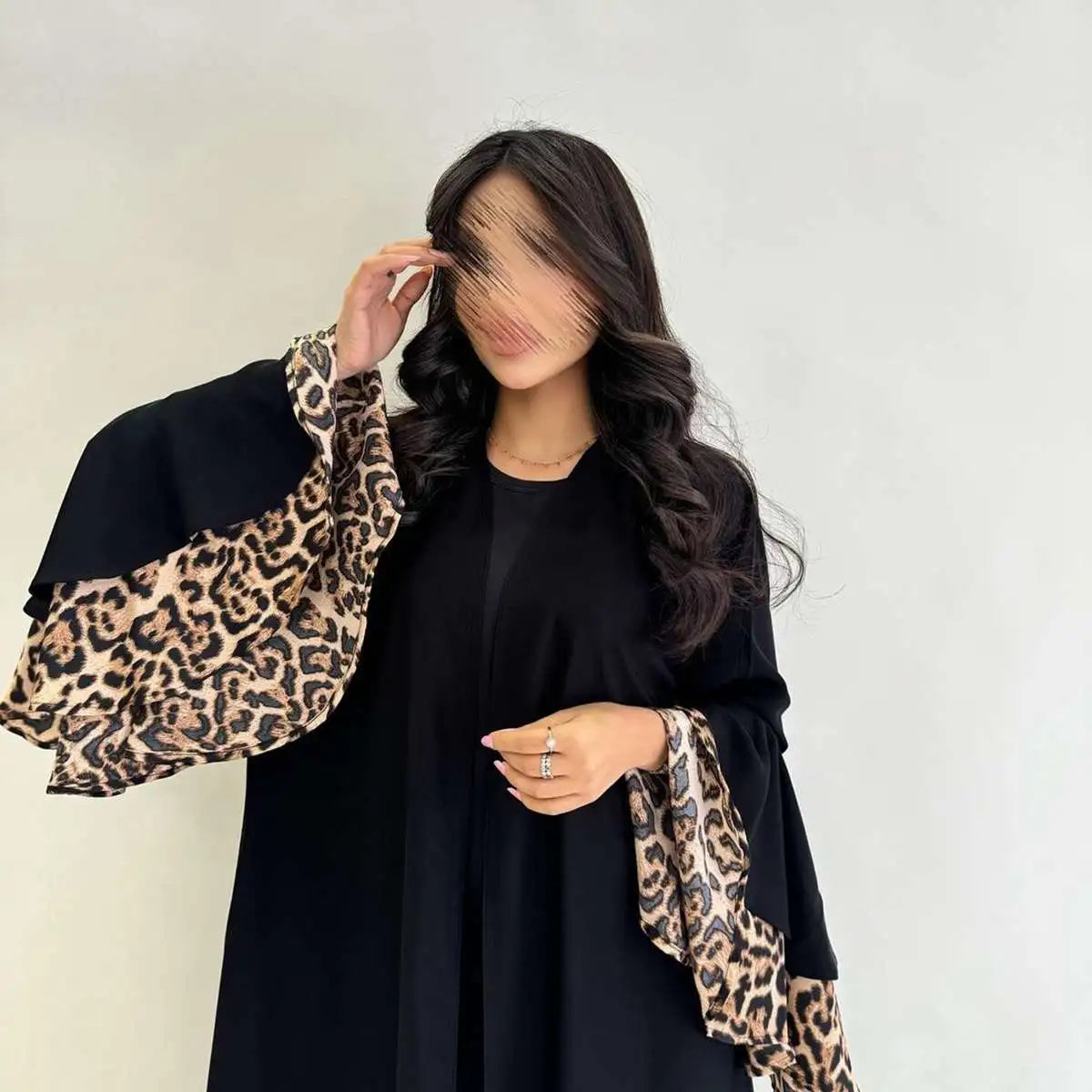 Leopard Print Cuff Cardigan Open Abaya Dress - Stylish Long Sleeve Kimono Cover Up for Women, Perfect for Casual Outings, Prayer Dresses & Boho Fashion
