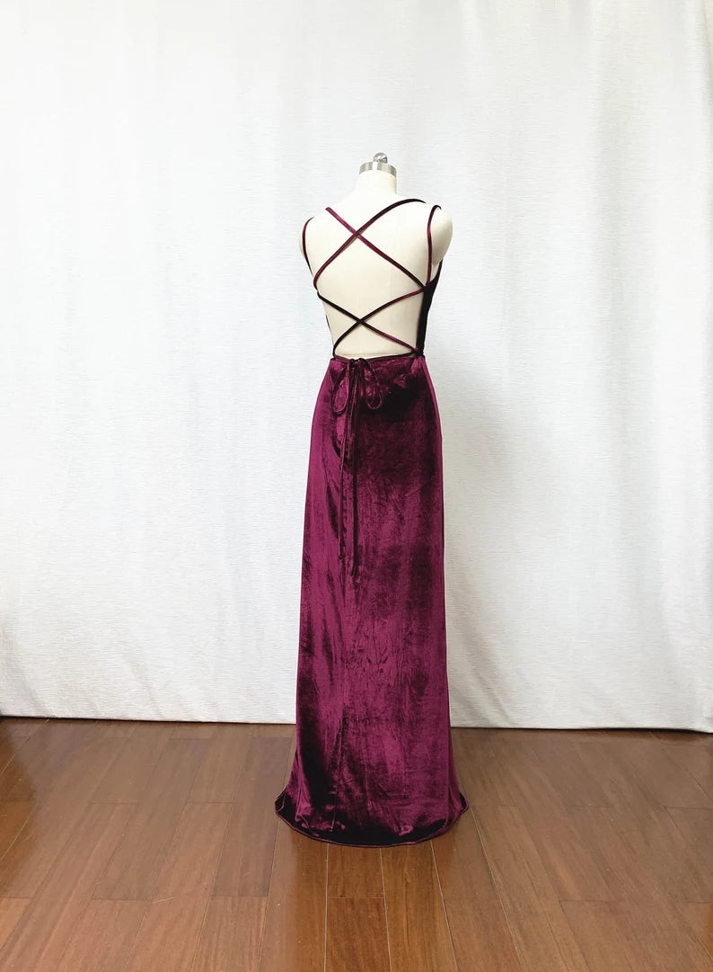Elegant Burgundy Velvet Prom Dress with Thigh High Slit - Formal Evening Gown for Wedding Guest, Homecoming, and Special Occasions
