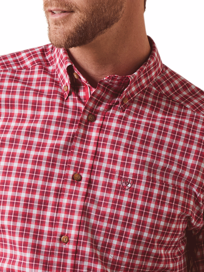 Ariat Men's Pro Series Indiana Fitted Shirt - Rose Red | Western Work Shirt for Ranch, Rodeo & Outdoor Activities