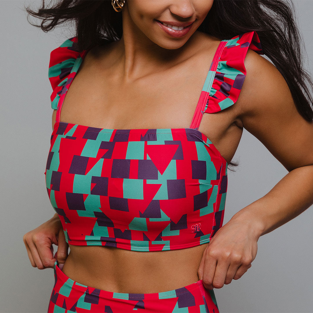 Geo Pink Bella Crop Top for Women - Trendy Summer Fashion Tops for Casual Outings & Beach Vacations
