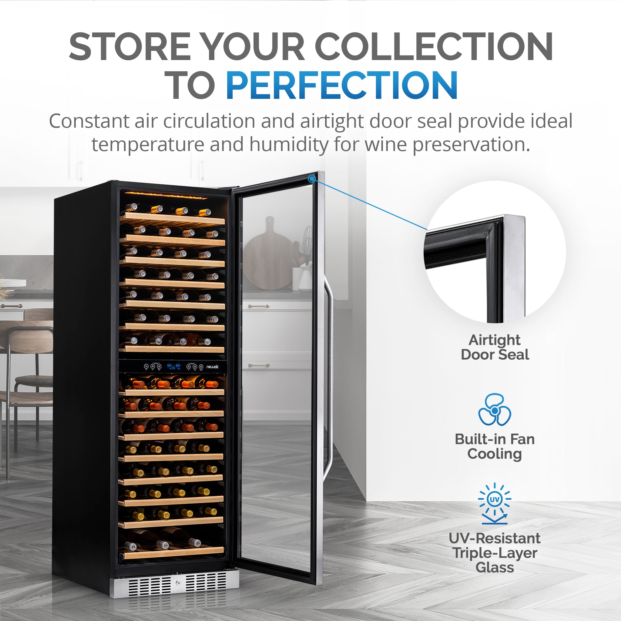 Newair 160 Bottle 27 Inch Built-In Dual Zone Wine Cooler Refrigerator - Stainless Steel Wine Fridge for Home Bar, Kitchen, or Wine Cellar Storage