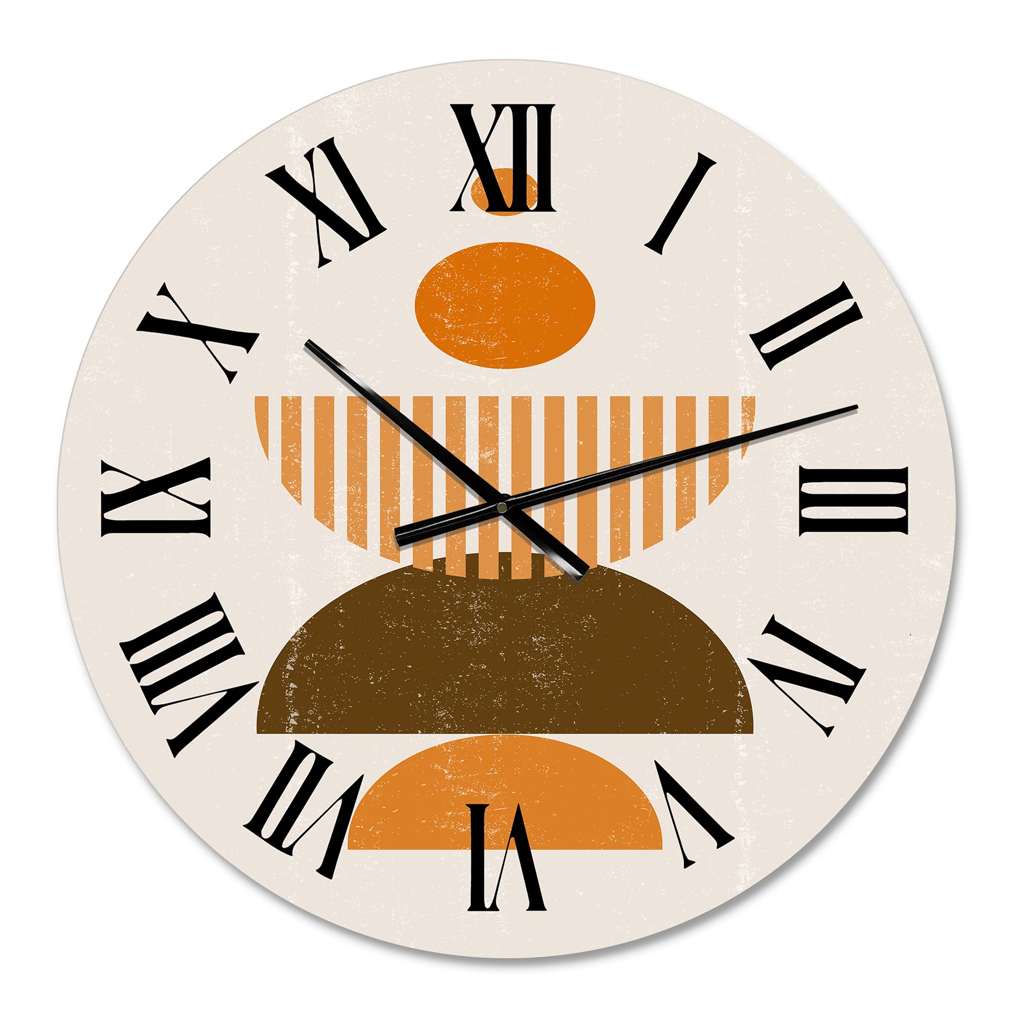 Abstract Minimal Sun and Moon Wall Clock - Large Modern Geometric Wall Decor in Earth Tones for Bedroom, Living Room & Office | Silent Non-Ticking Battery Operated Clock