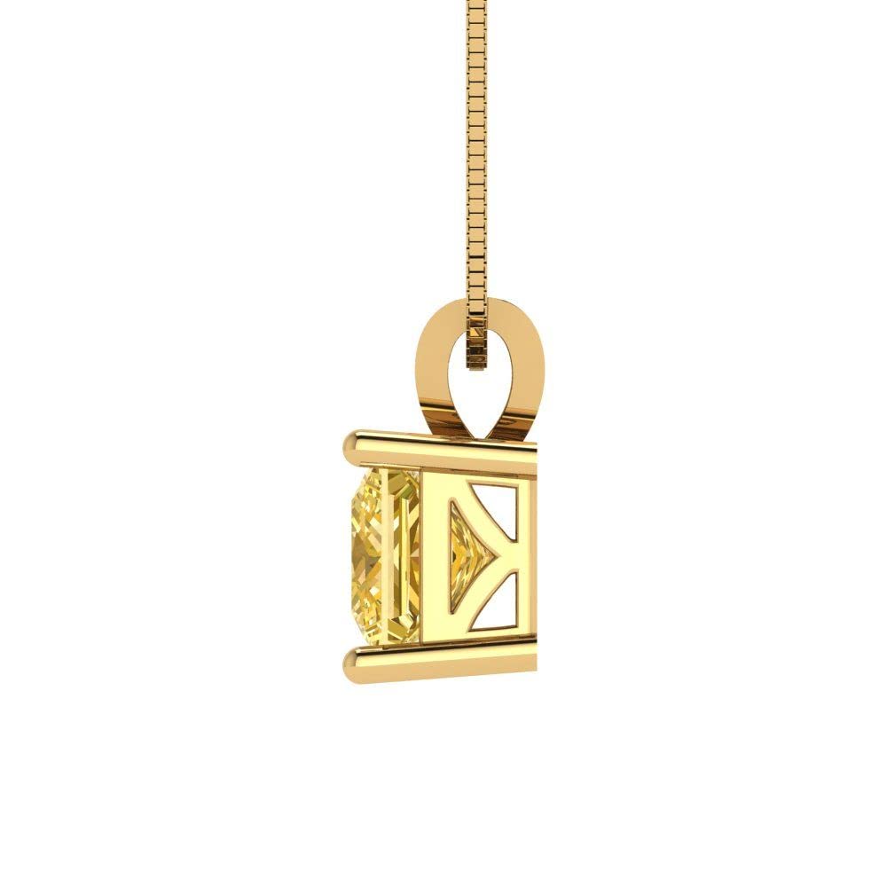 1.0ct Natural Yellow Citrine Princess Cut Pendant Necklace - 18K Gold Chain for Gifts & Parties