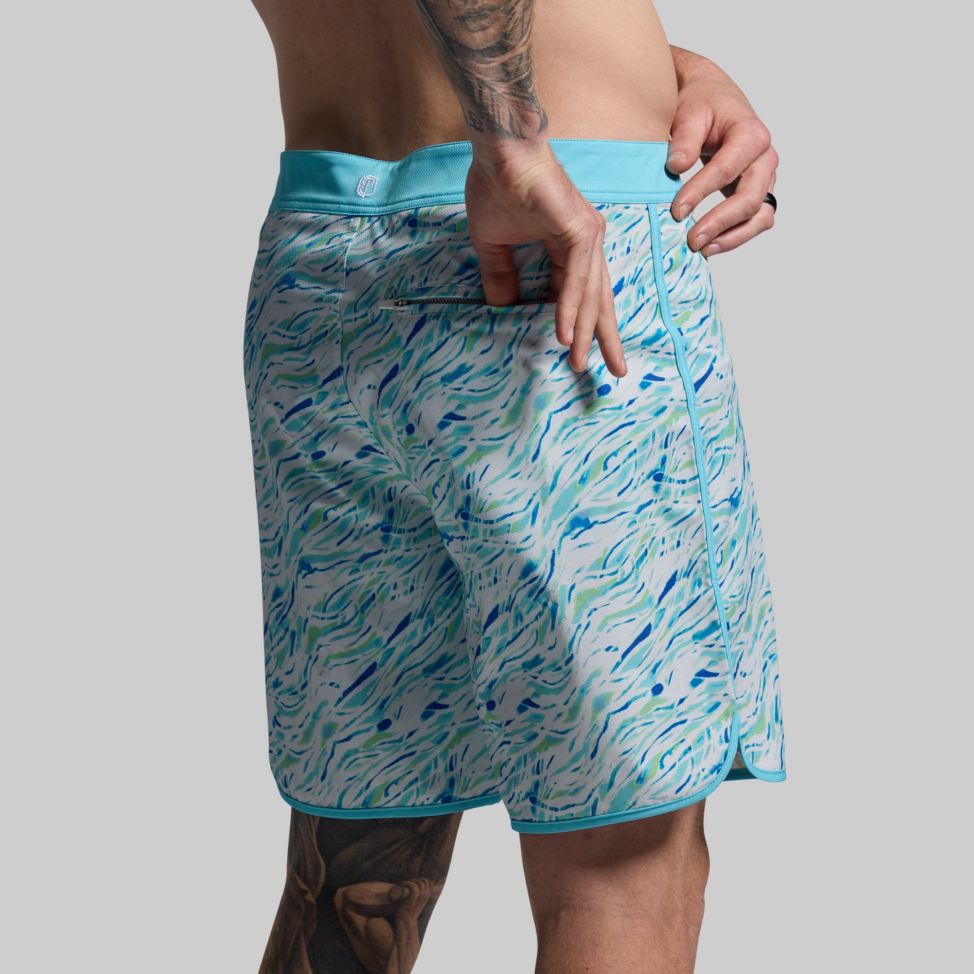 Men's Island Short 8 - Blue Waves Swim Trunks for Beach, Pool & Vacation | Quick-Dry Comfort with UPF Protection