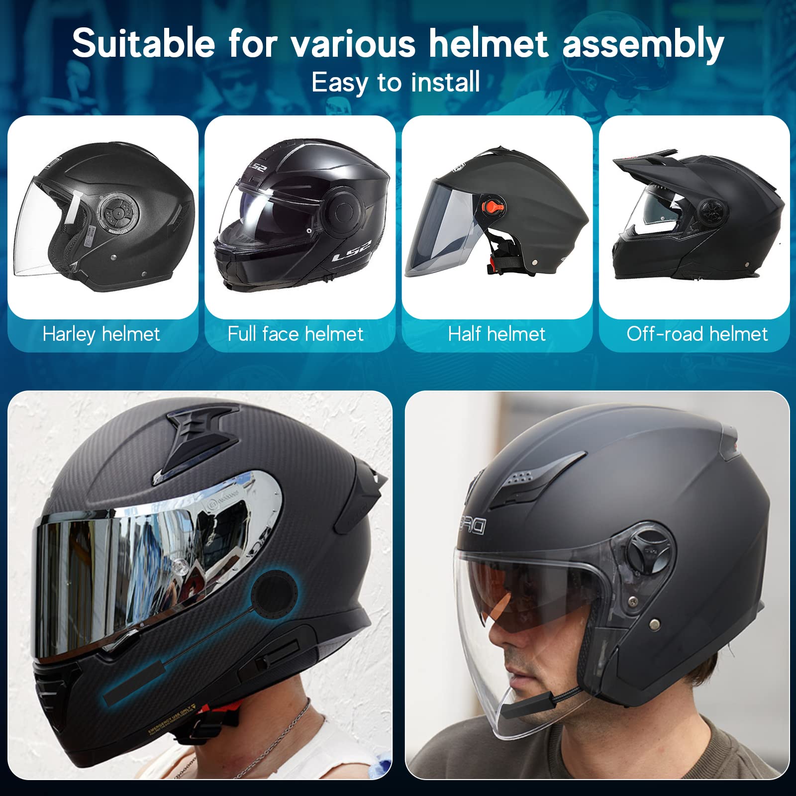 MAXTO Bluetooth Motorcycle Helmet Headset - Wireless 5.3 EDR, Hands-Free Speaker for Outdoor Riding