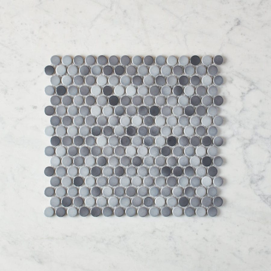 Premium Broadwater Grey Mix Gloss Penny Round Mosaic Tile - Waterproof Peel & Stick Backsplash for Kitchen, Bathroom, and Shower Walls