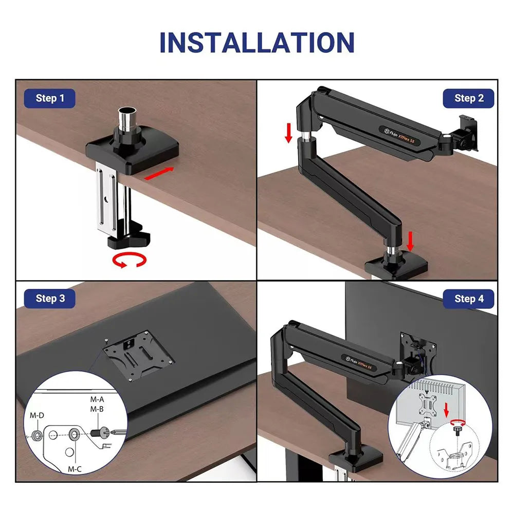 XTFlex S5 Single Monitor Arm - Adjustable VESA Mount for 13-32 inch Screens - Ergonomic Desk Clamp for Home Office & Gaming Setup