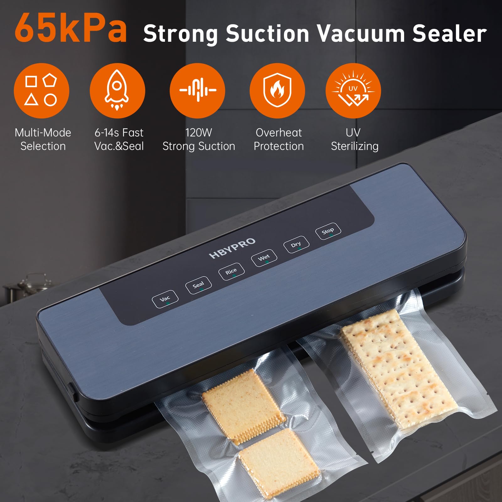 Powerful 65kPa Vacuum Sealer Machine - Compact Automatic Food Sealer for Dry & Wet Foods | One-Touch Operation | Ideal for Meal Prep, Sous Vide & Food Storage