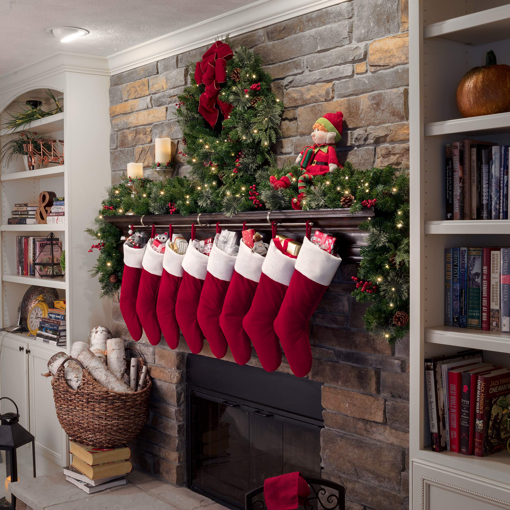 Haute Decor The Original MantleClip Stocking Holder Rod – Antique Brass Christmas Stocking Hanger for Large Families (Holds Multiple Stockings) – Perfect for Fireplace Mantel Holiday Decorations