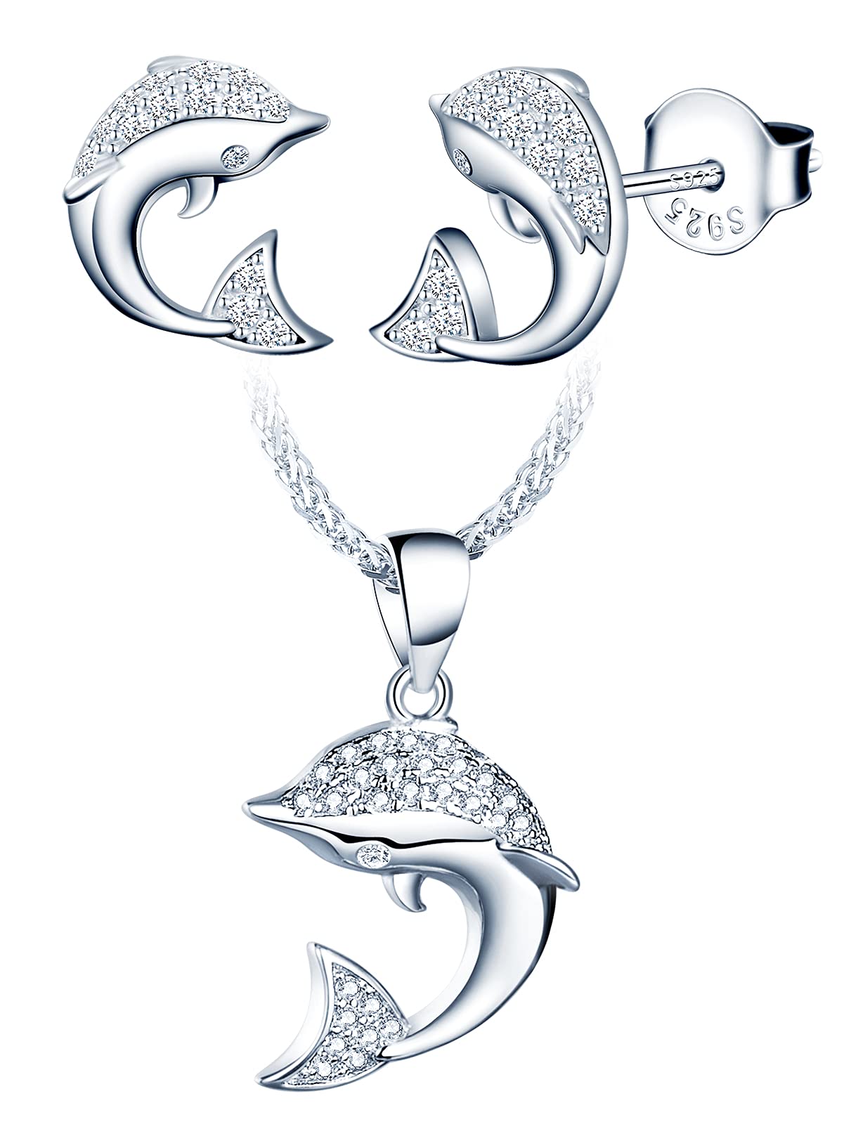 Trendy Yumilok Dolphin Necklace & Earring Set for Women - Elegant Jewelry Gift for Her - Perfect for Beach Vacations, Summer Outfits & Casual Wear
