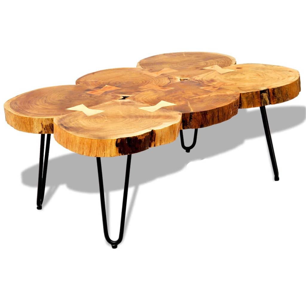 FAMIROSA 13.8 Inch Coffee Table with 6 Trunks - Solid Sheesham Wood End Table for Living Room, Bedroom & Office - Rustic Modern Furniture for Home Decor