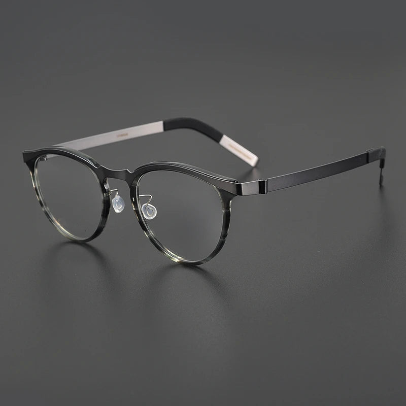 Stylish Unisex Black Titanium Acetate Round Eyeglasses Frame - Lightweight & Durable Screwless Design (Model 9903) | Perfect for Reading, Work & Everyday Fashion Accessory