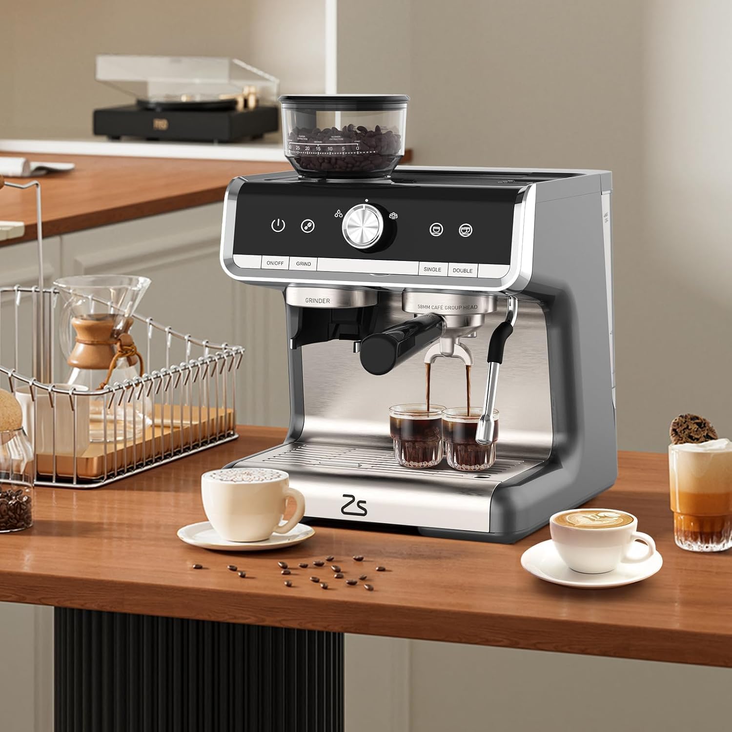 Semi-Automatic Espresso Machine 1450W 20 Bar Pressure - 30 Grind Settings with Fast Heating & Milk Frother Steam Wand - Perfect for Home, Office & Hotel Use - Silver (Ideal for Coffee Lovers & Baristas)