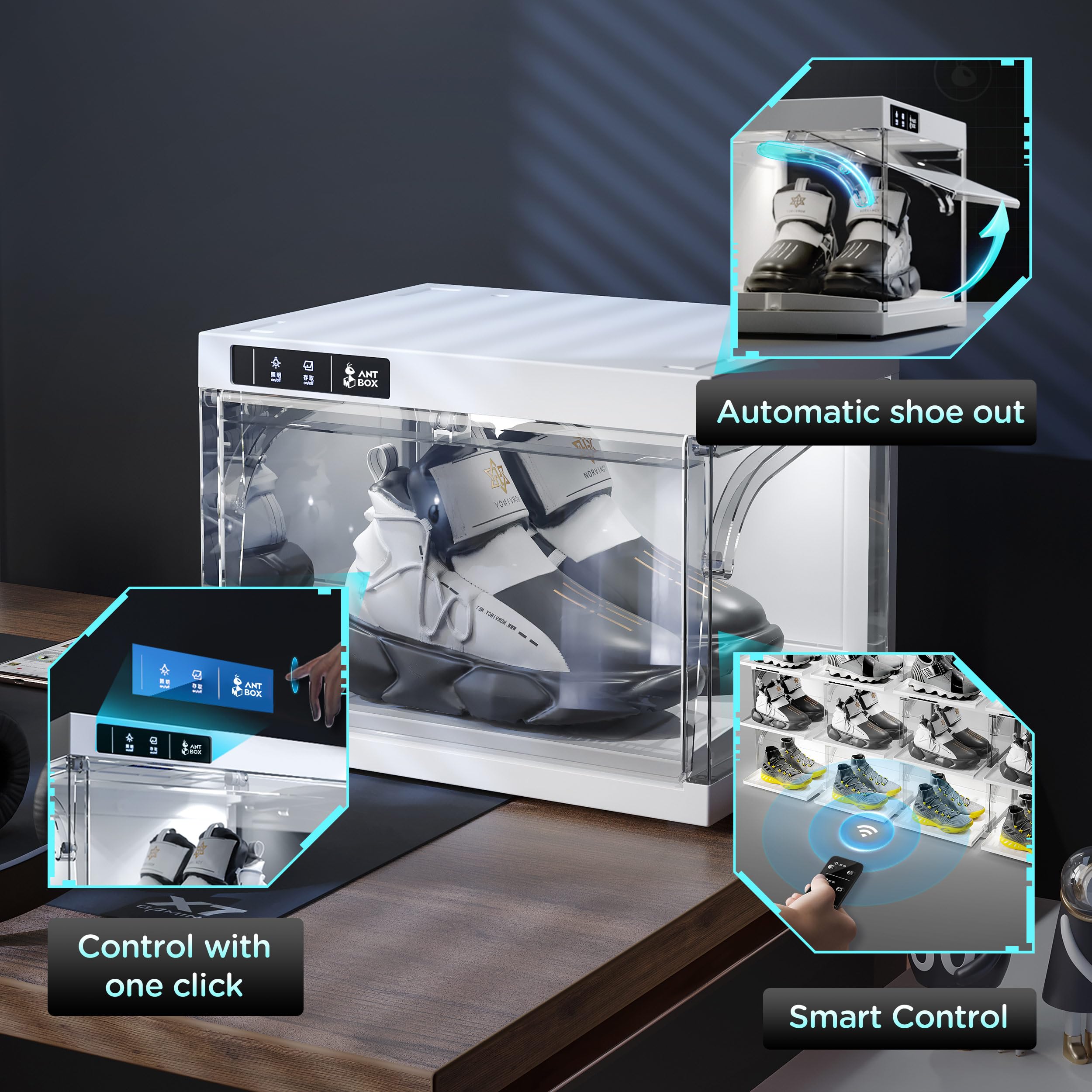 Smart LED Shoe Organizer Box - Auto-Opening Stackable Clear Plastic Shoe Storage for Sneaker Display & Collection (2-Pack, White) | Perfect for Closet Organization, Shoe Lovers & Sneakerhead Collections