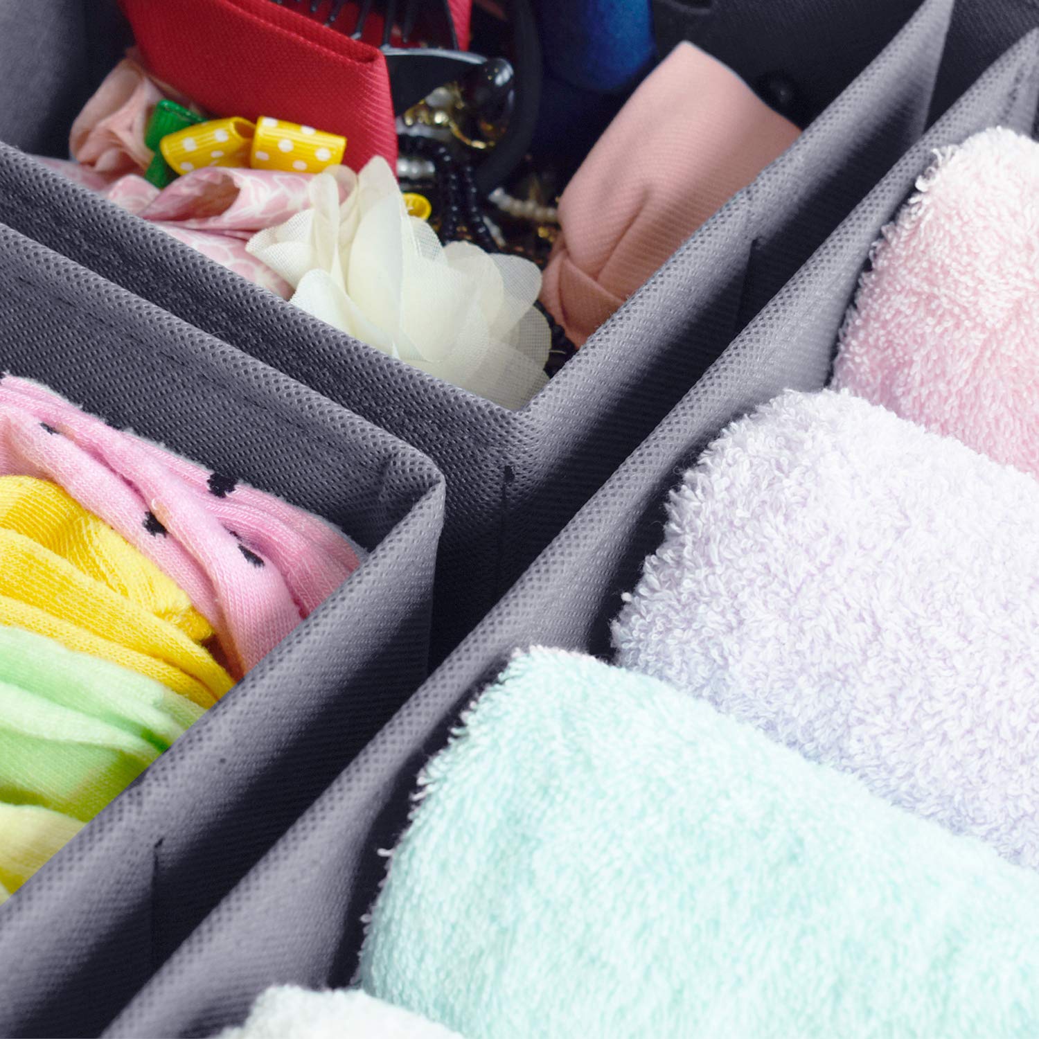 Homyfort Foldable Cloth Dresser Drawer Organizer - 6-Piece Set of Storage Bins & Dividers for Underwear, Bras, Socks, Ties, Scarves | Space-Saving Closet & Bedroom Organization Solution (Grey)