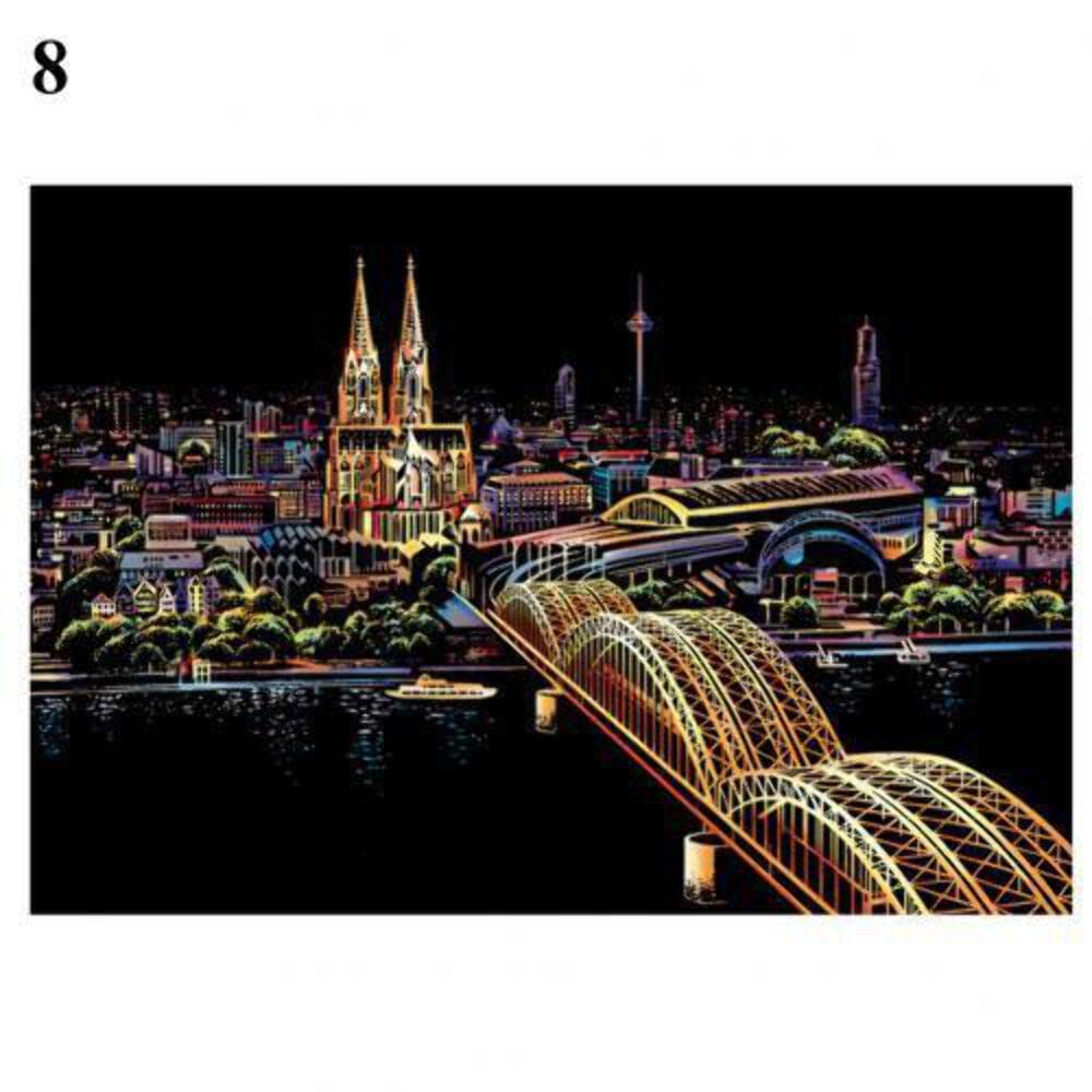 Fuji Mountain Amusement Park Bridge Scratch Art Kit for Kids - DIY Creative Painting Board Paper Toy Set - Perfect Gift for Ages 8+ - Fun Arts & Crafts Activity for Birthday Parties, Classroom Projects & Rainy Day Entertainment