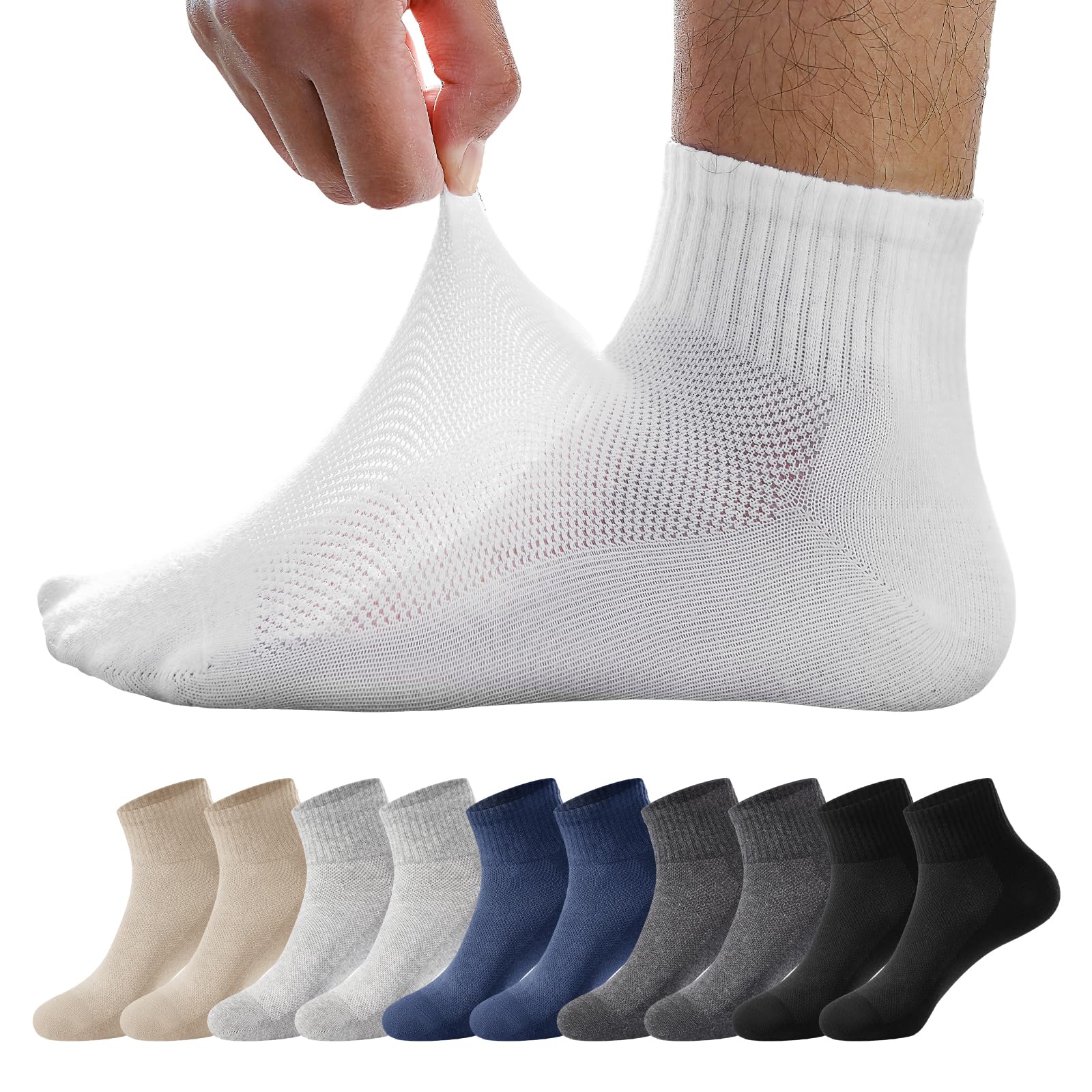 J-BOX Men's Athletic Quarter Socks - 8/10 Pairs of Breathable Cotton Cushioned Ankle Socks for Running, Gym & Sports | Comfortable Workout Socks for Active Men